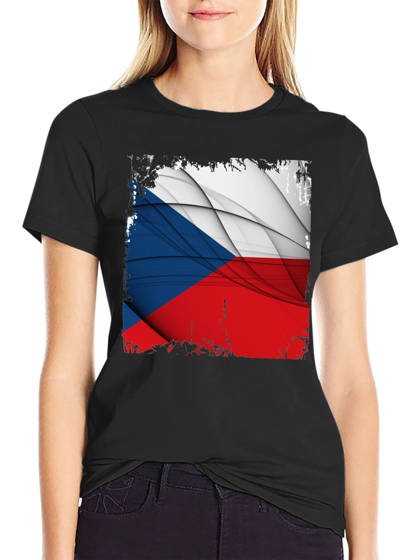 Czech Republic Flag Graphic T-Shirt - Black