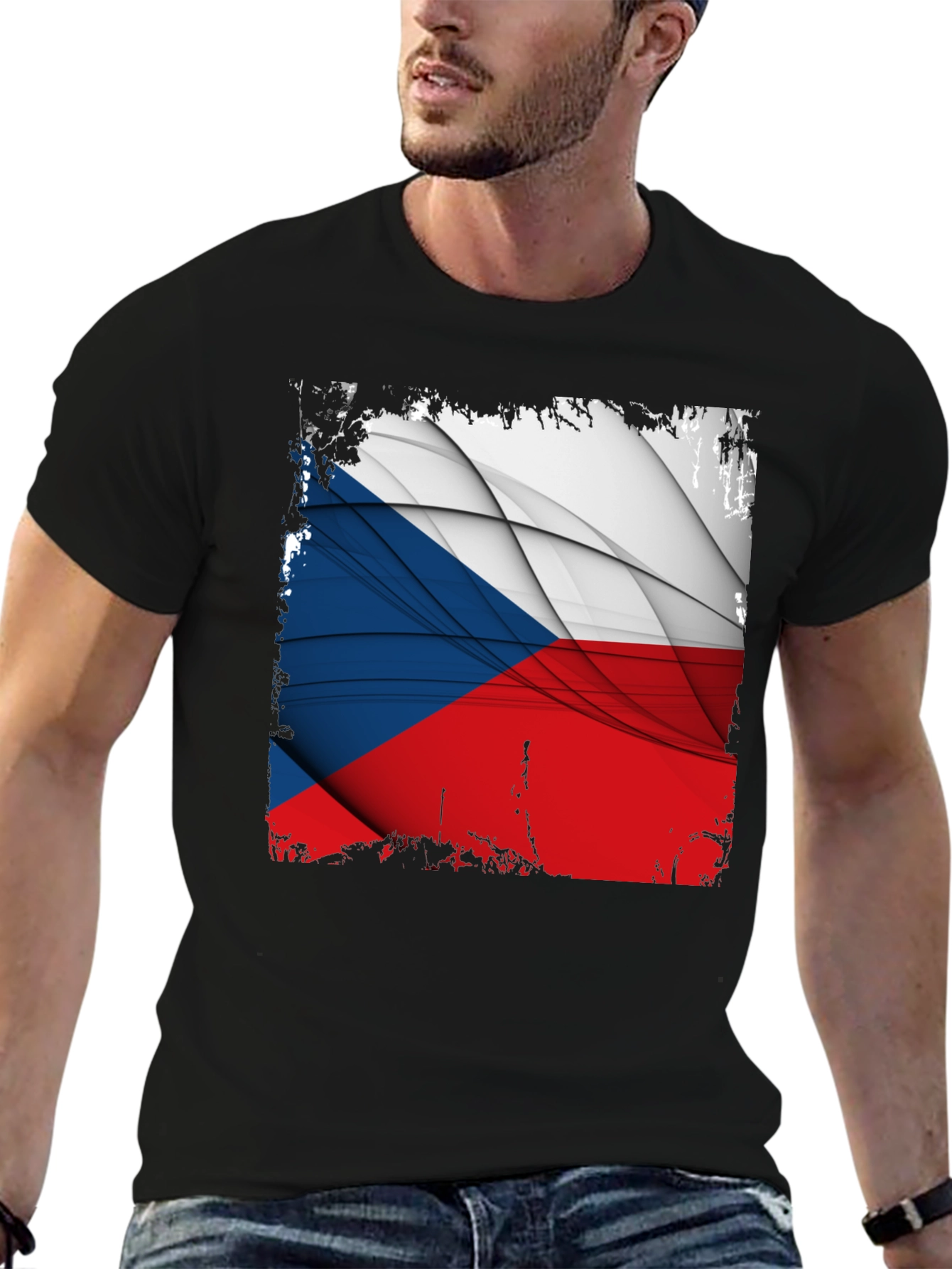 Czech Republic Flag Graphic T-Shirt - Black