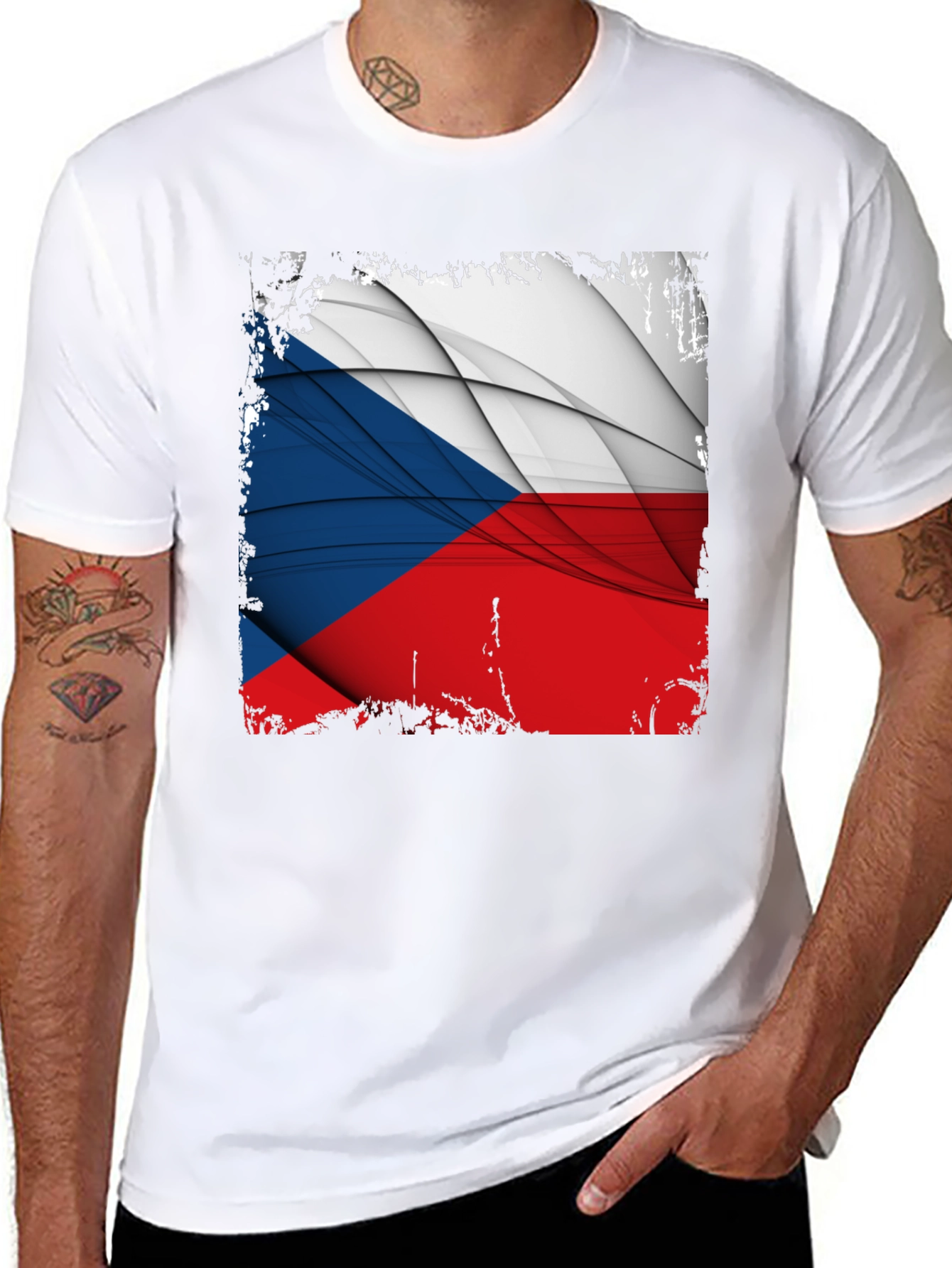 Czech Republic Flag Graphic T-Shirt - Black