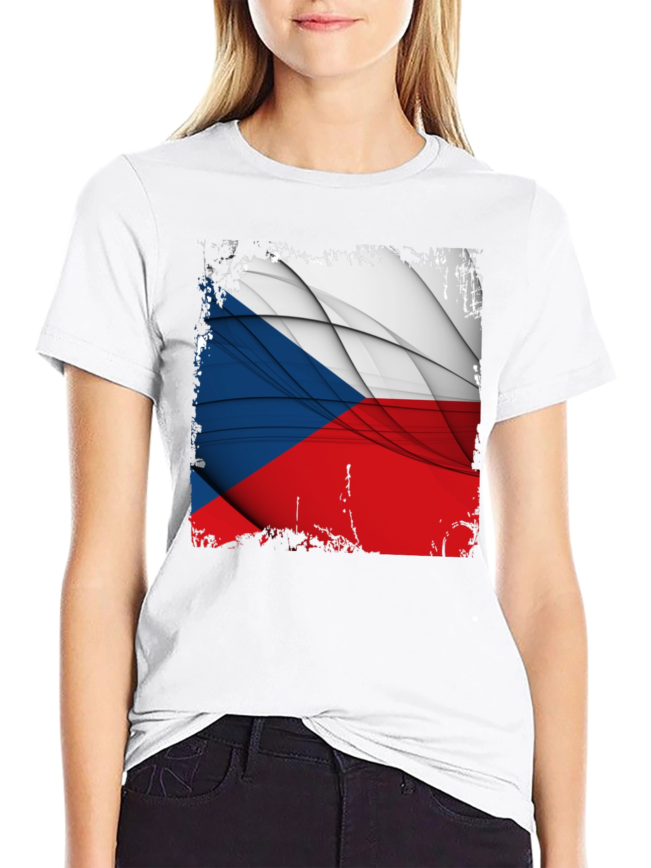 Czech Republic Flag Graphic T-Shirt - Black