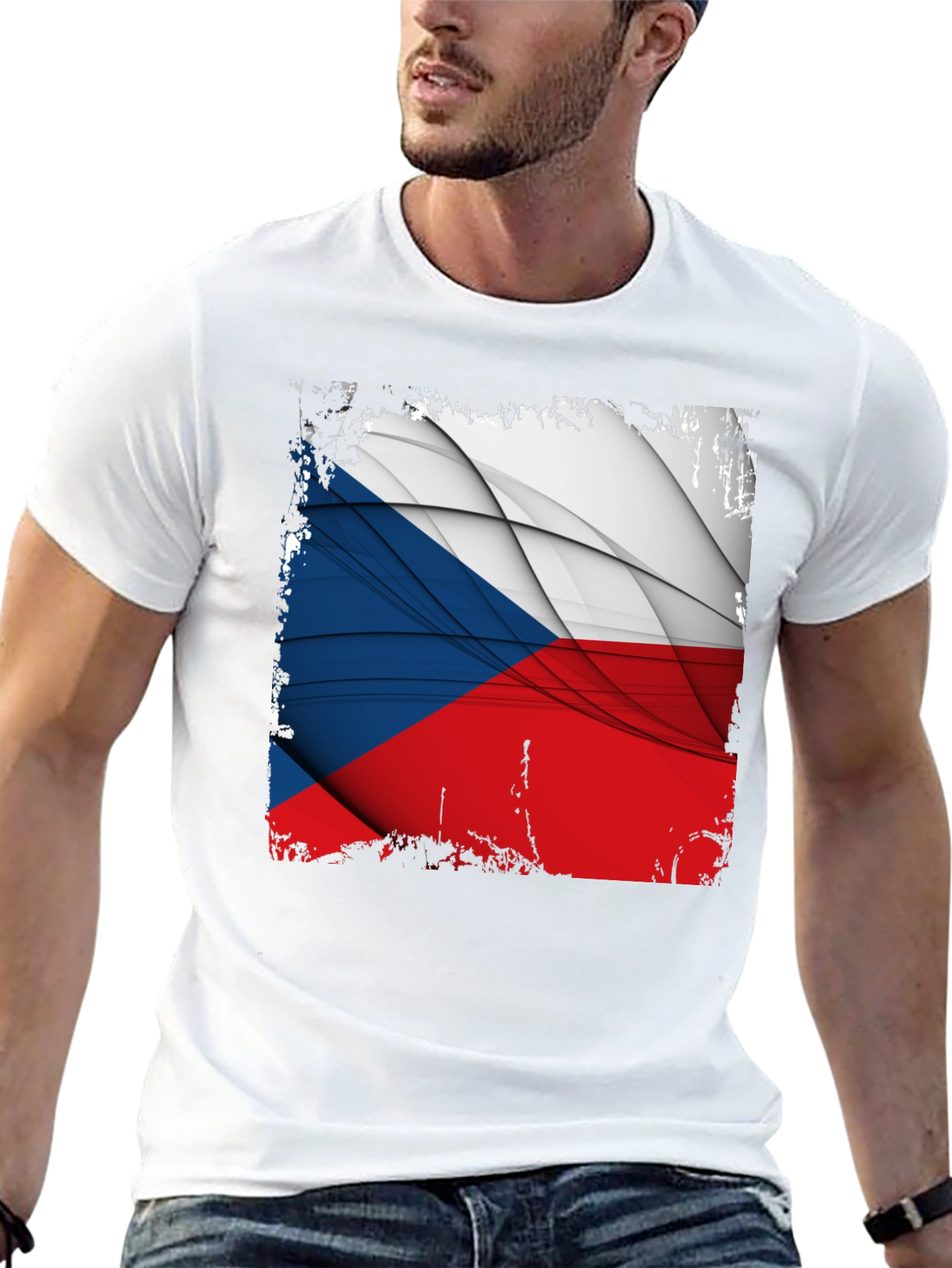 Czech Republic Flag Graphic T-Shirt - Black