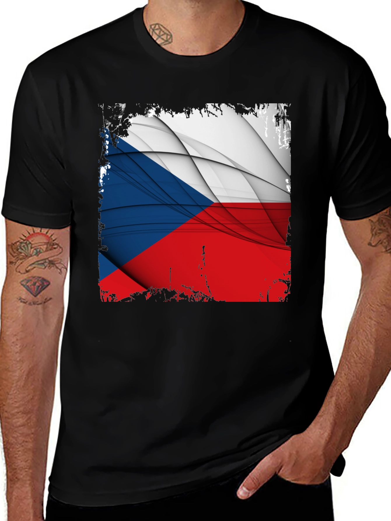 Czech Republic Flag Graphic T-Shirt - Black