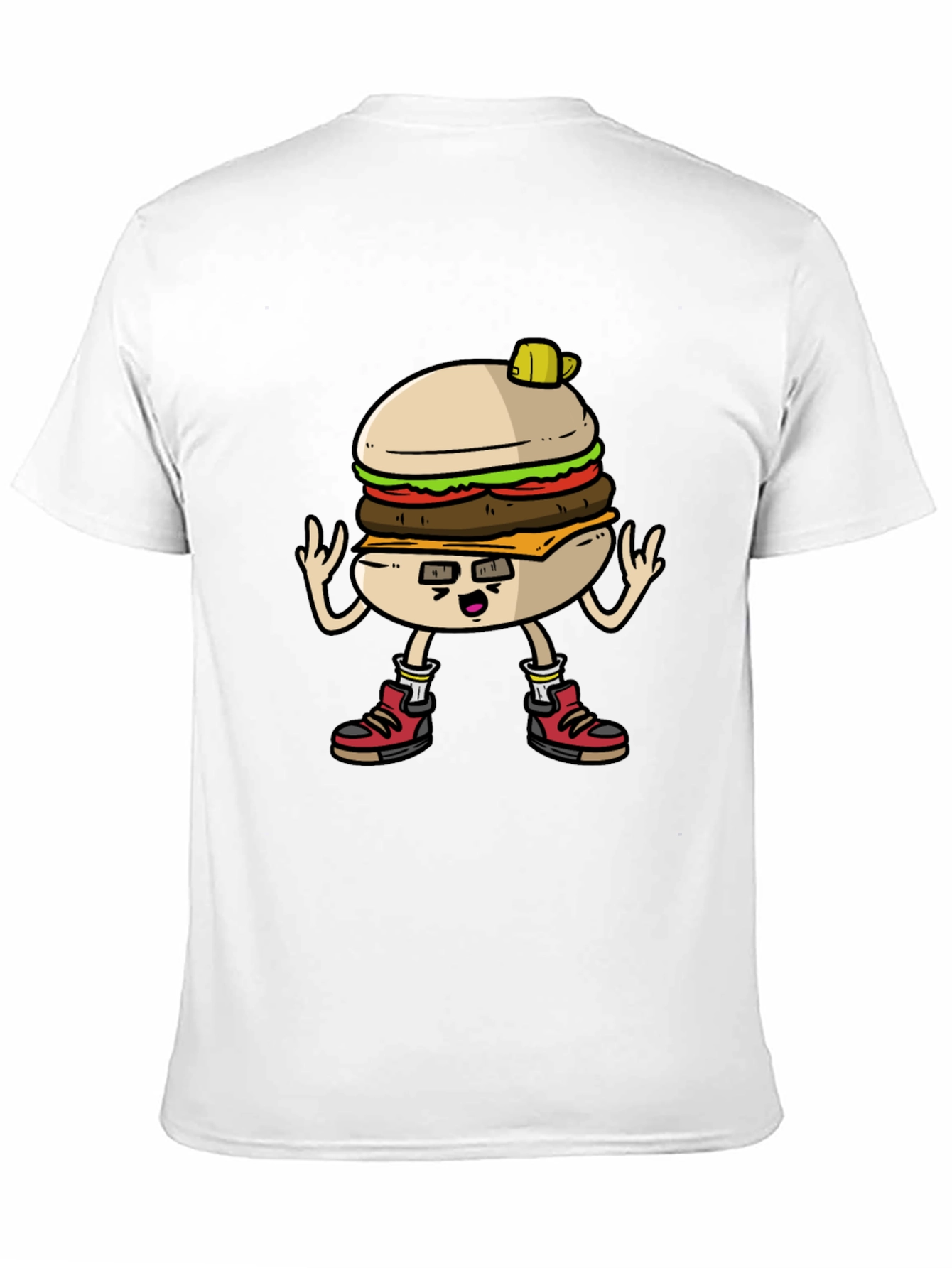 Burger Cartoon Graphic Tee - Black Cotton T-Shirt