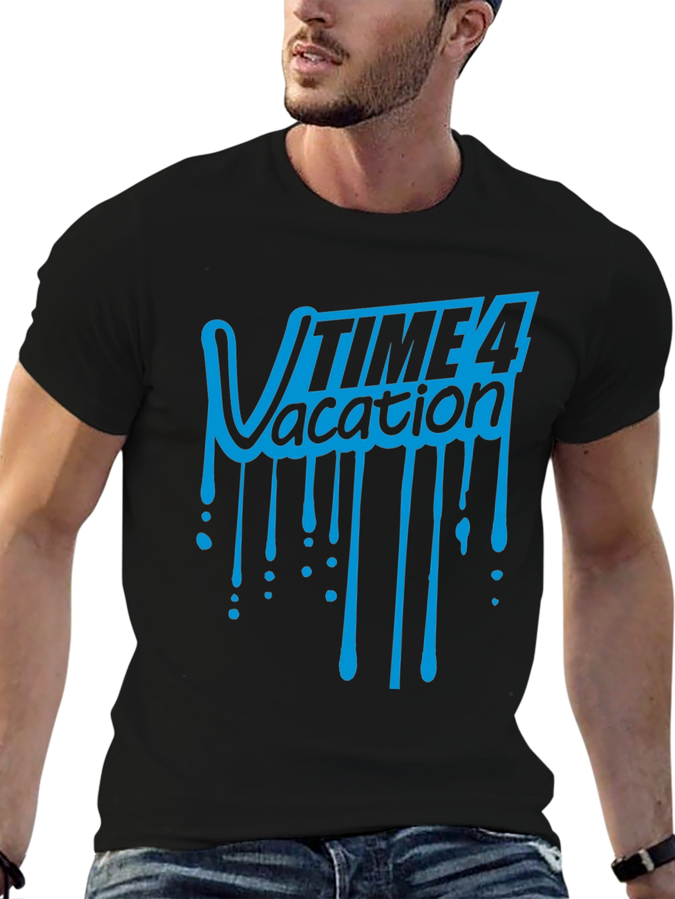 Time 4 Vacation Graphic T-Shirt - Black Cotton Tee