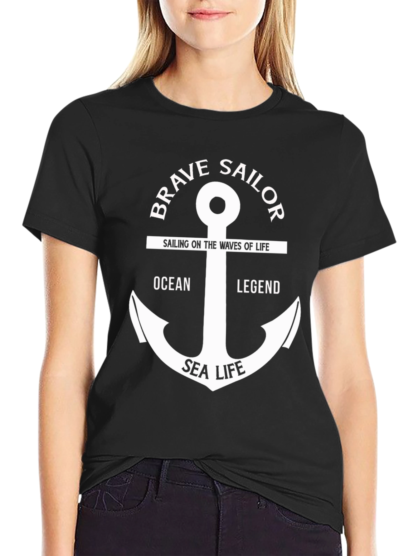 Brave Sailor Anchor Graphic Print T-Shirt