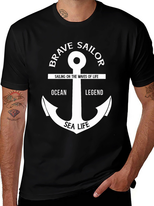 Brave Sailor Anchor Graphic Print T-Shirt