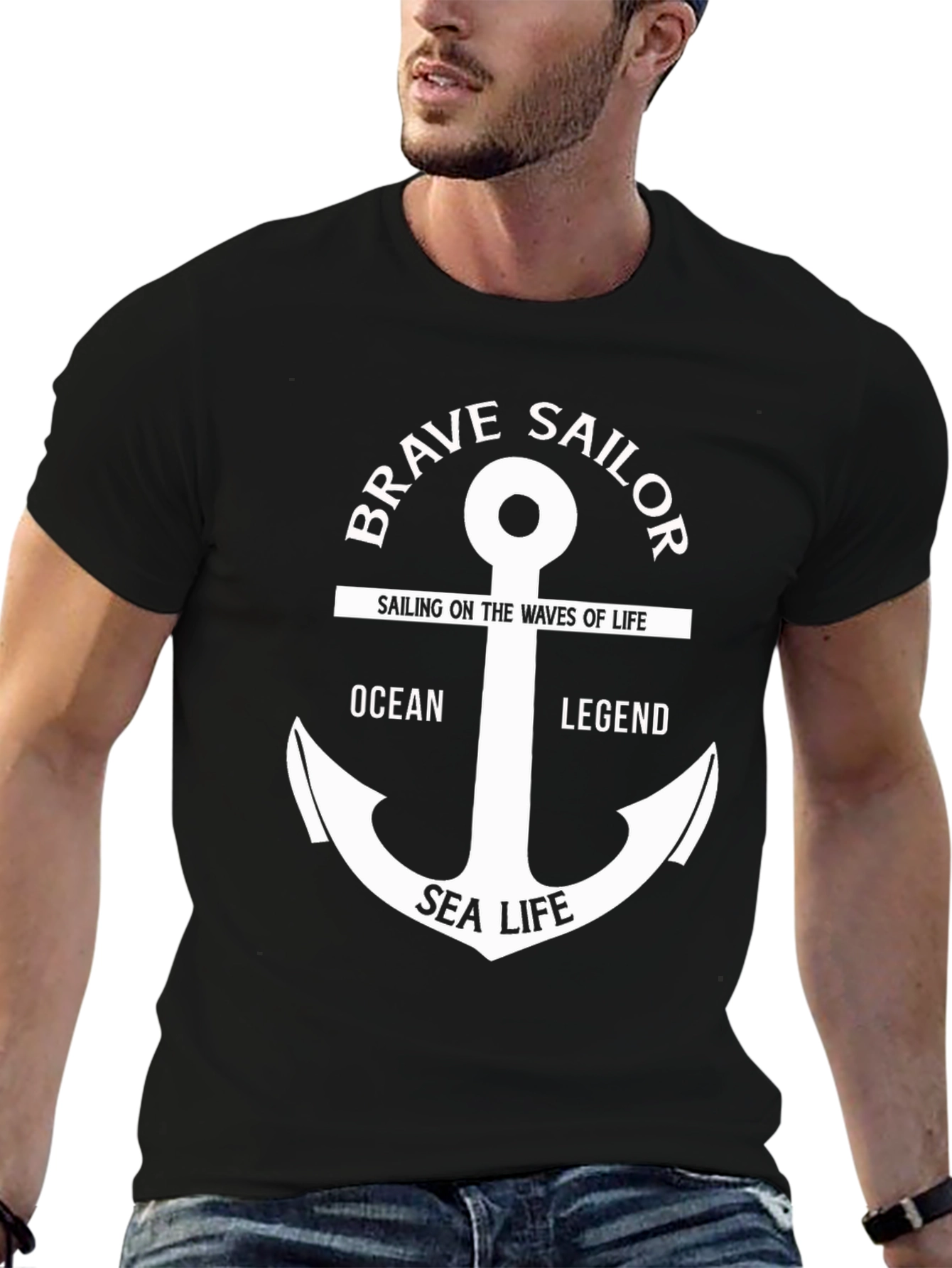 Brave Sailor Anchor Graphic Print T-Shirt