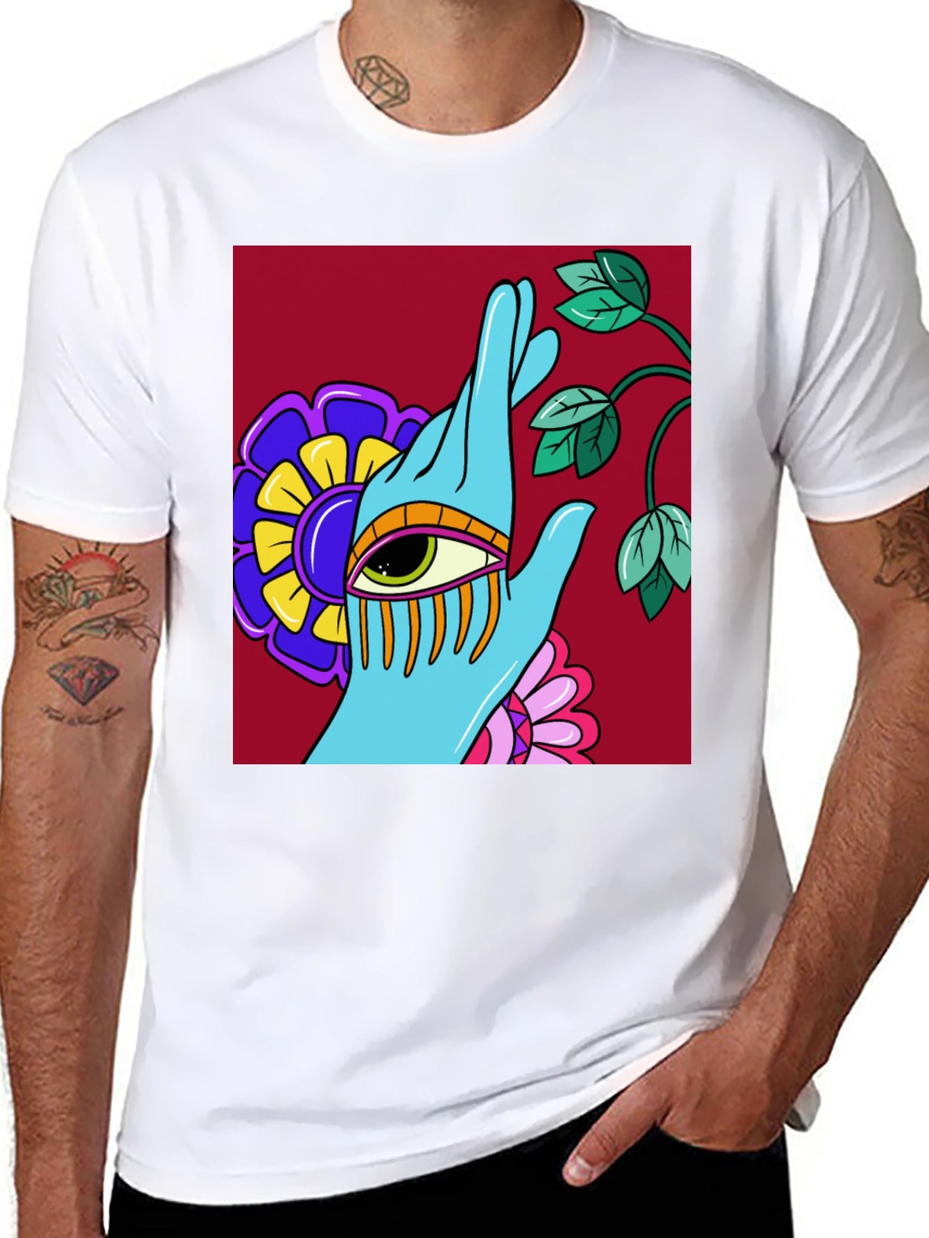 Eye Hand Flower Graphic T-Shirt - Artistic Streetwear