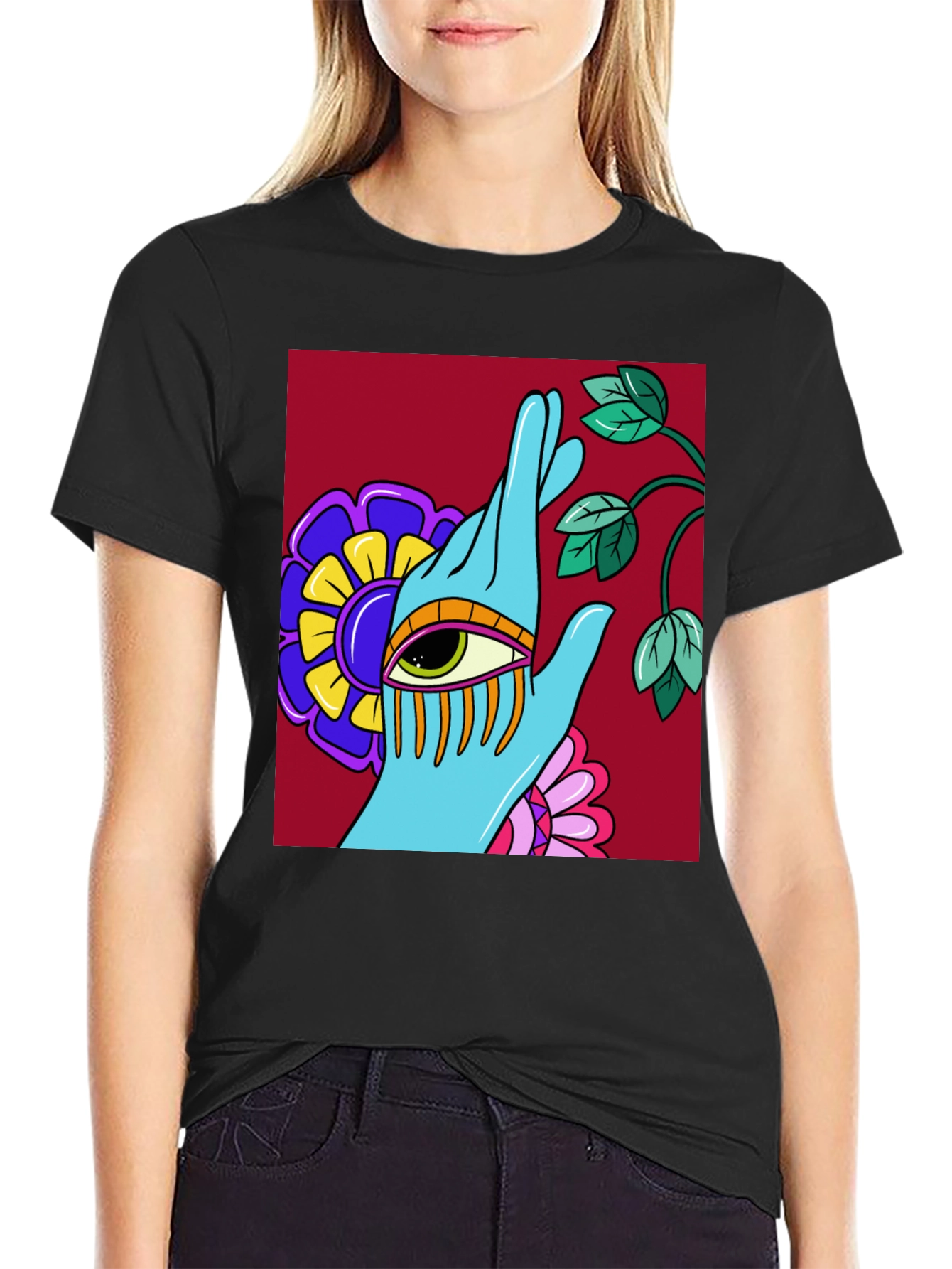 Eye Hand Flower Graphic T-Shirt - Artistic Streetwear