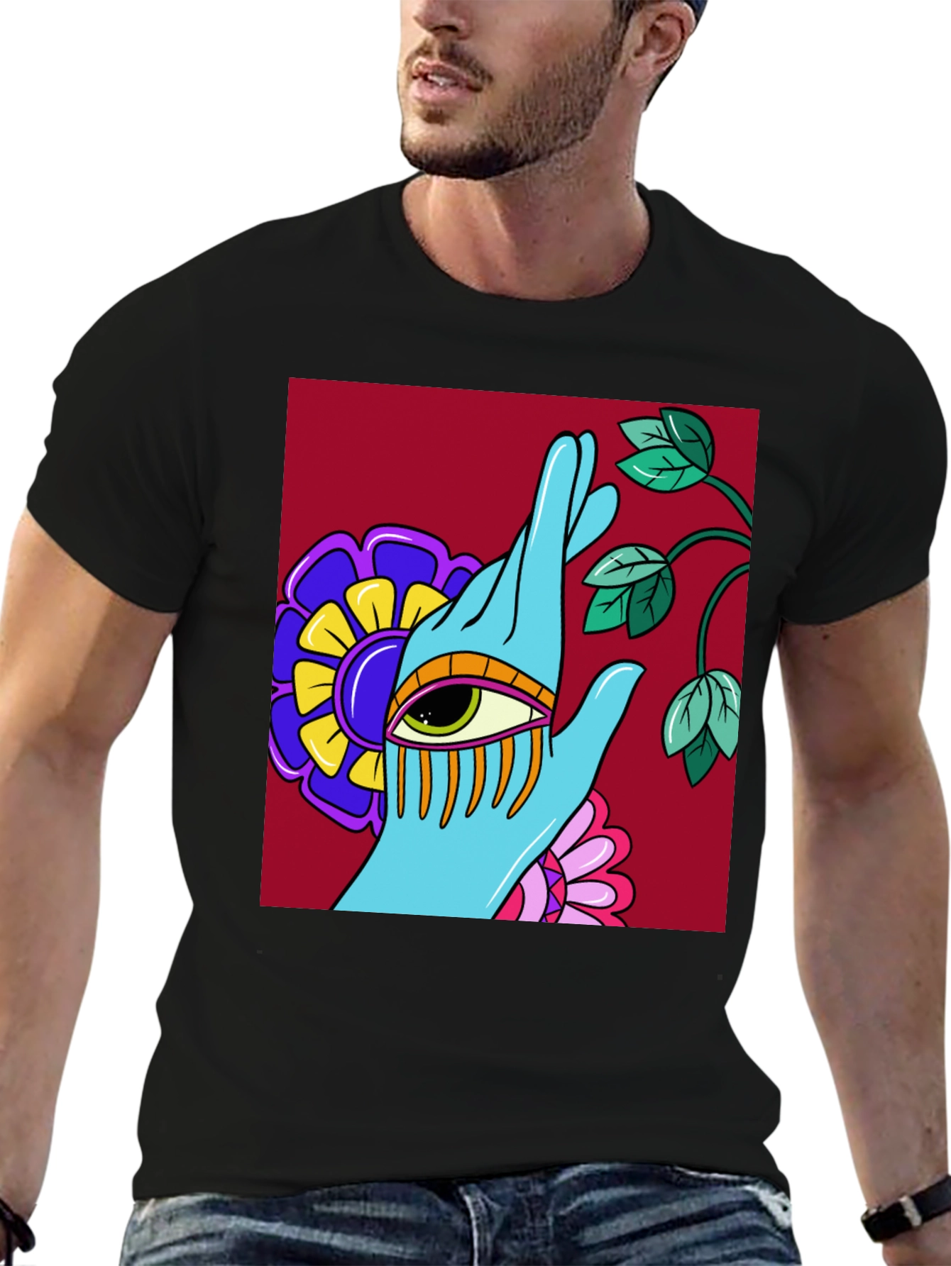 Eye Hand Flower Graphic T-Shirt - Artistic Streetwear
