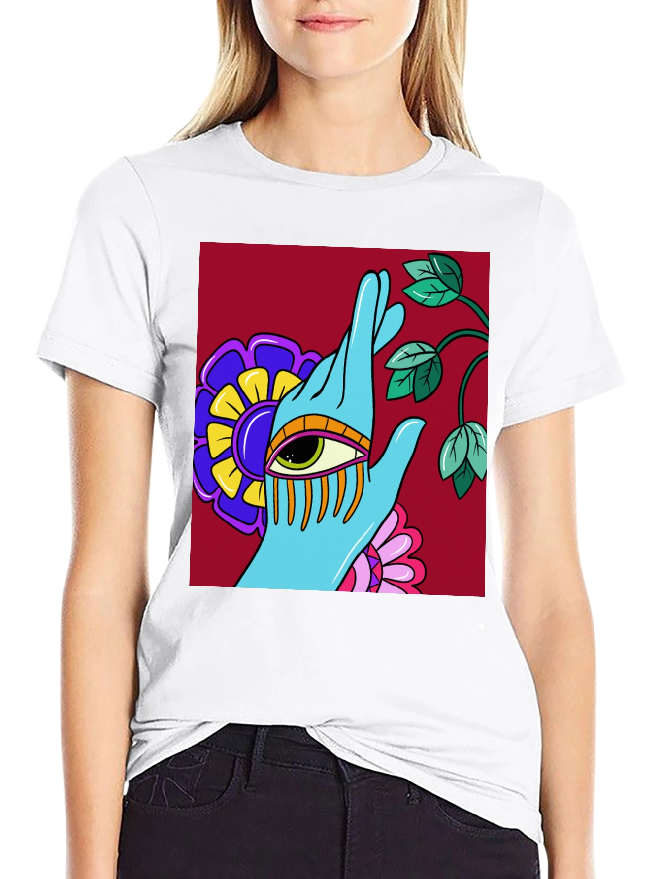 Eye Hand Flower Graphic T-Shirt - Artistic Streetwear