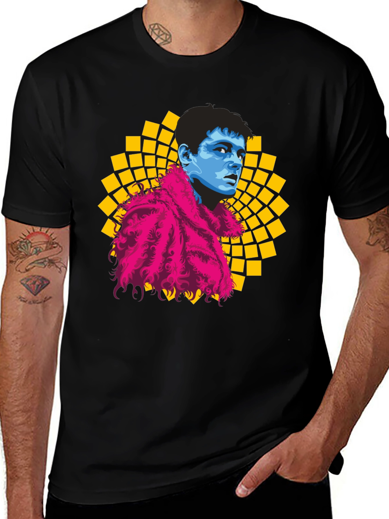 Retro Pop Art Graphic Tee - Mens Black T-Shirt