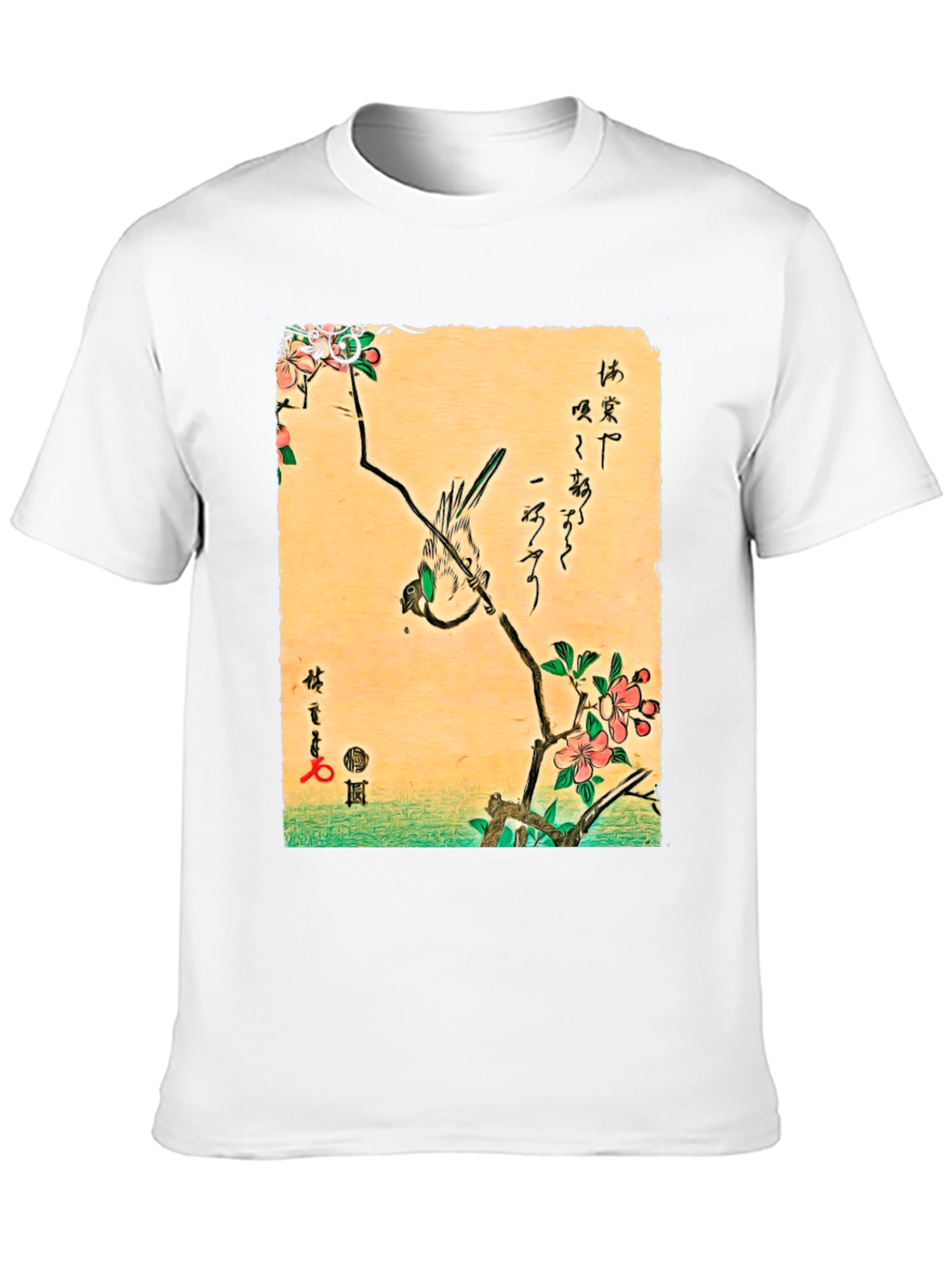 Japanese Art T-Shirt: Bird on Cherry Blossom Branch