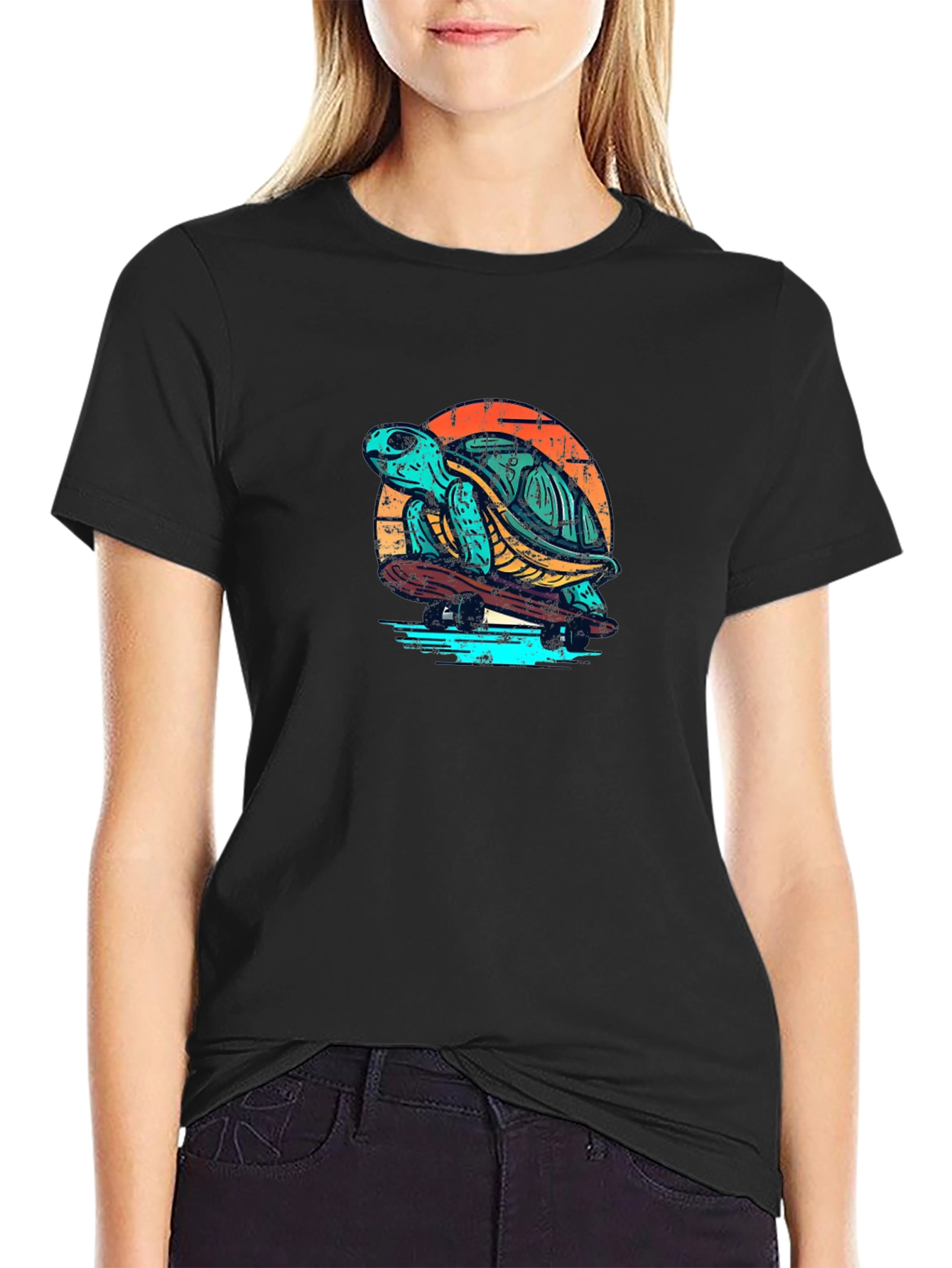 Skateboarding Turtle Graphic Tee - Black