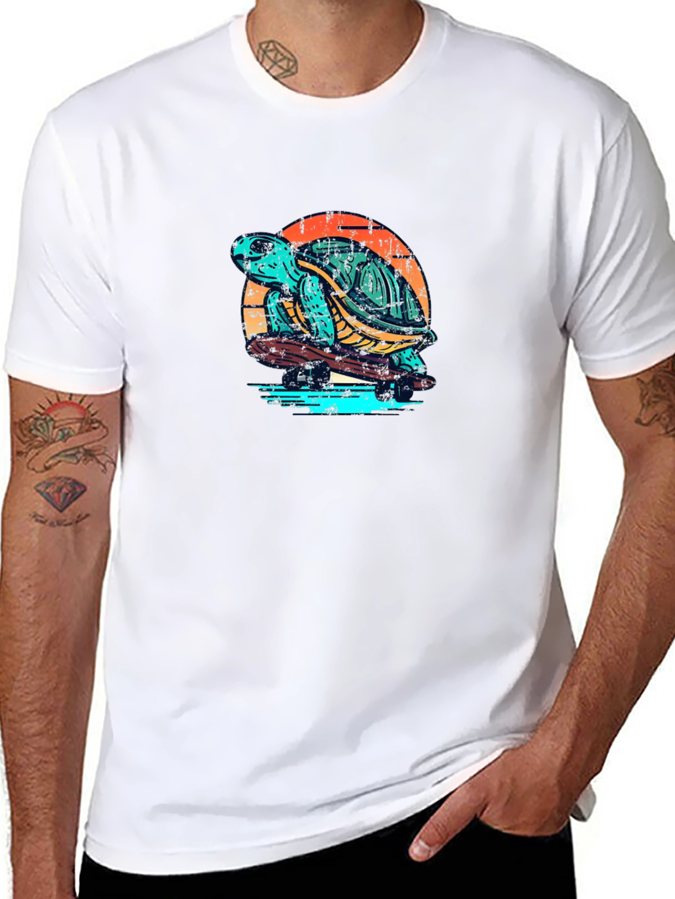 Skateboarding Turtle Graphic Tee - Black