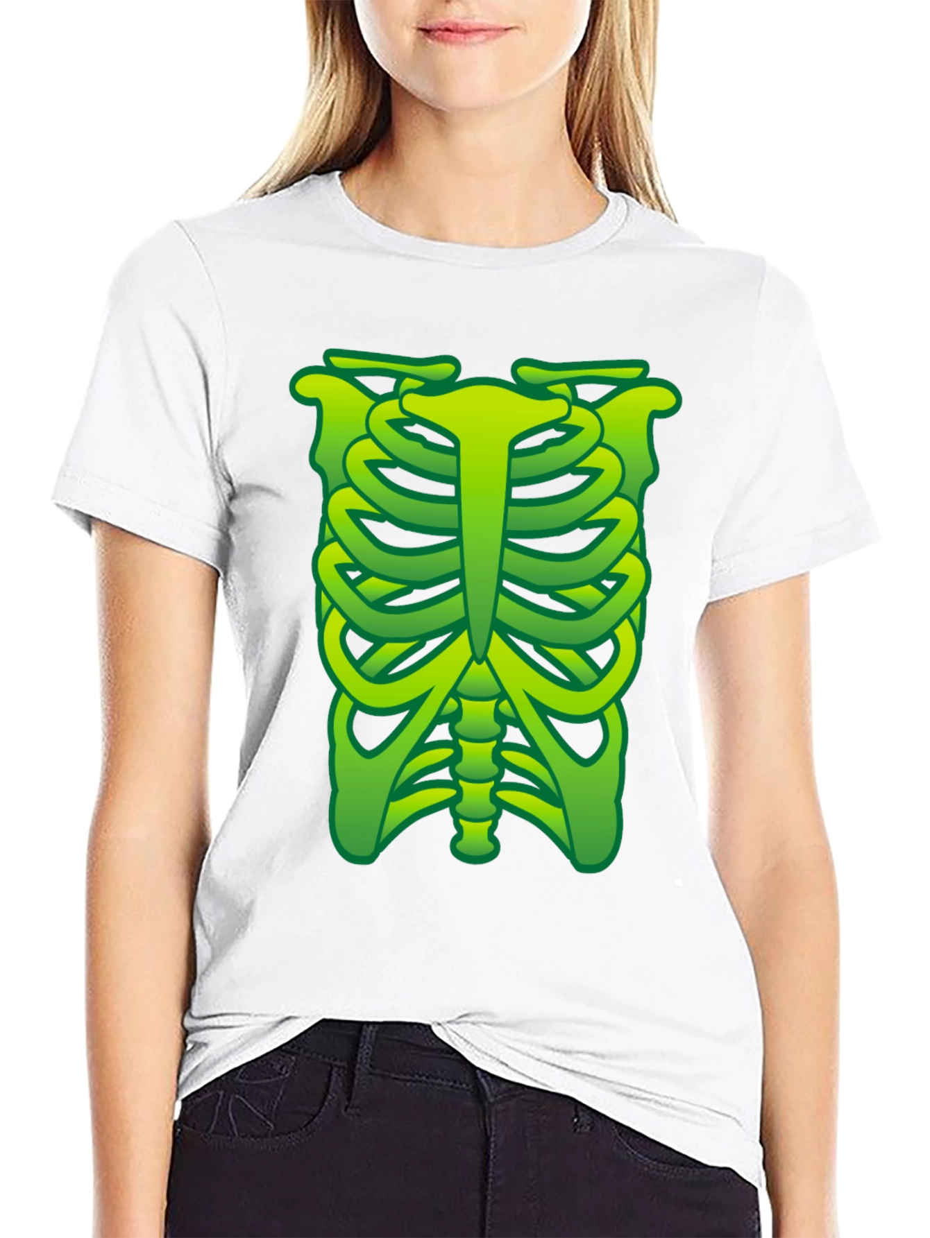 Green Rib Cage Skeleton T-Shirt Halloween