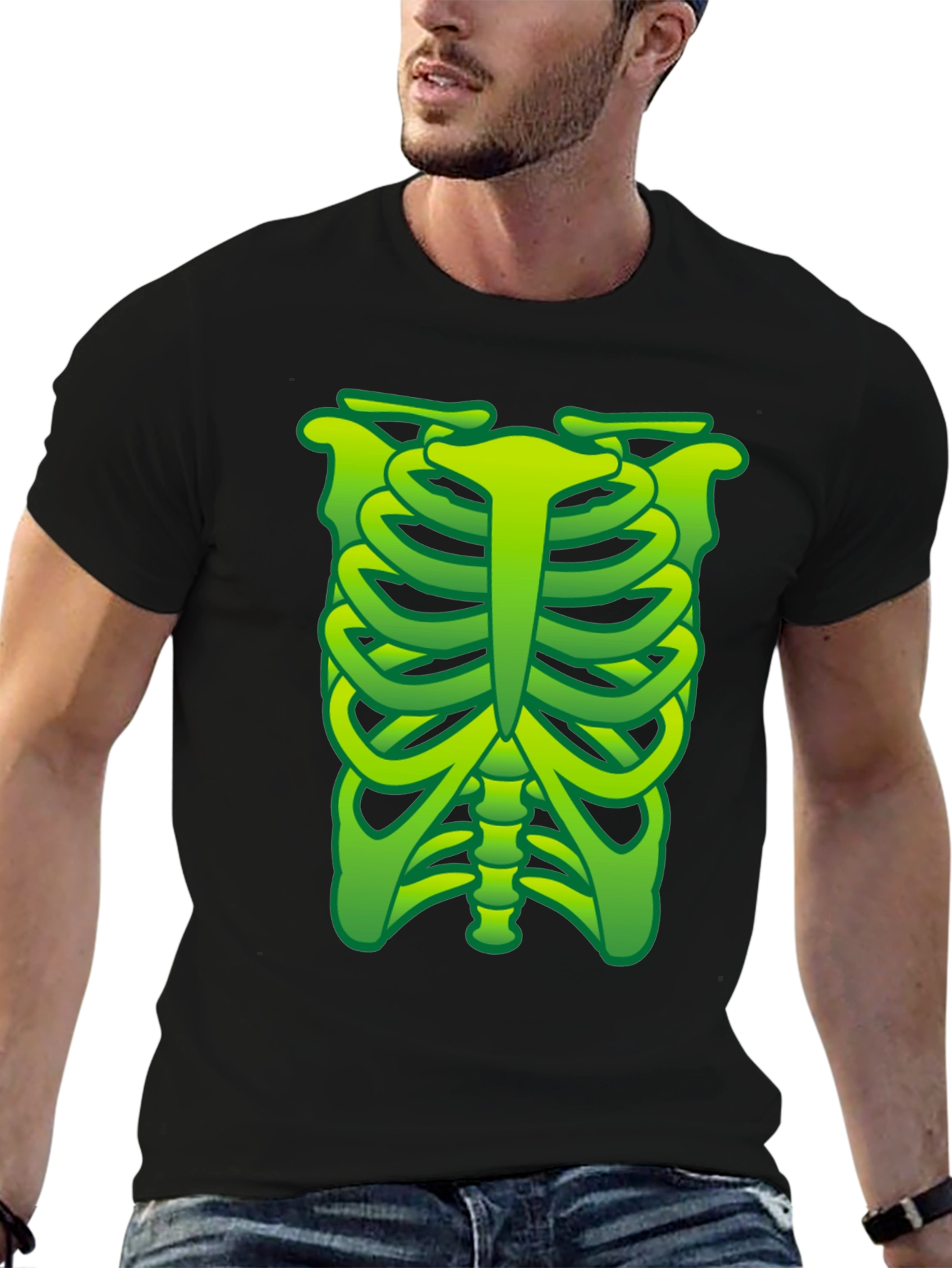 Green Rib Cage Skeleton T-Shirt Halloween