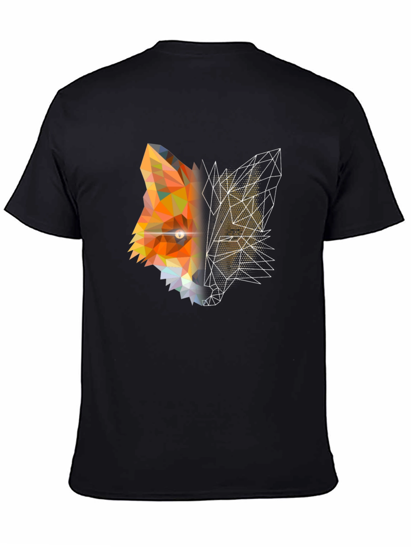Geometric Fox Graphic Print Black T-Shirt