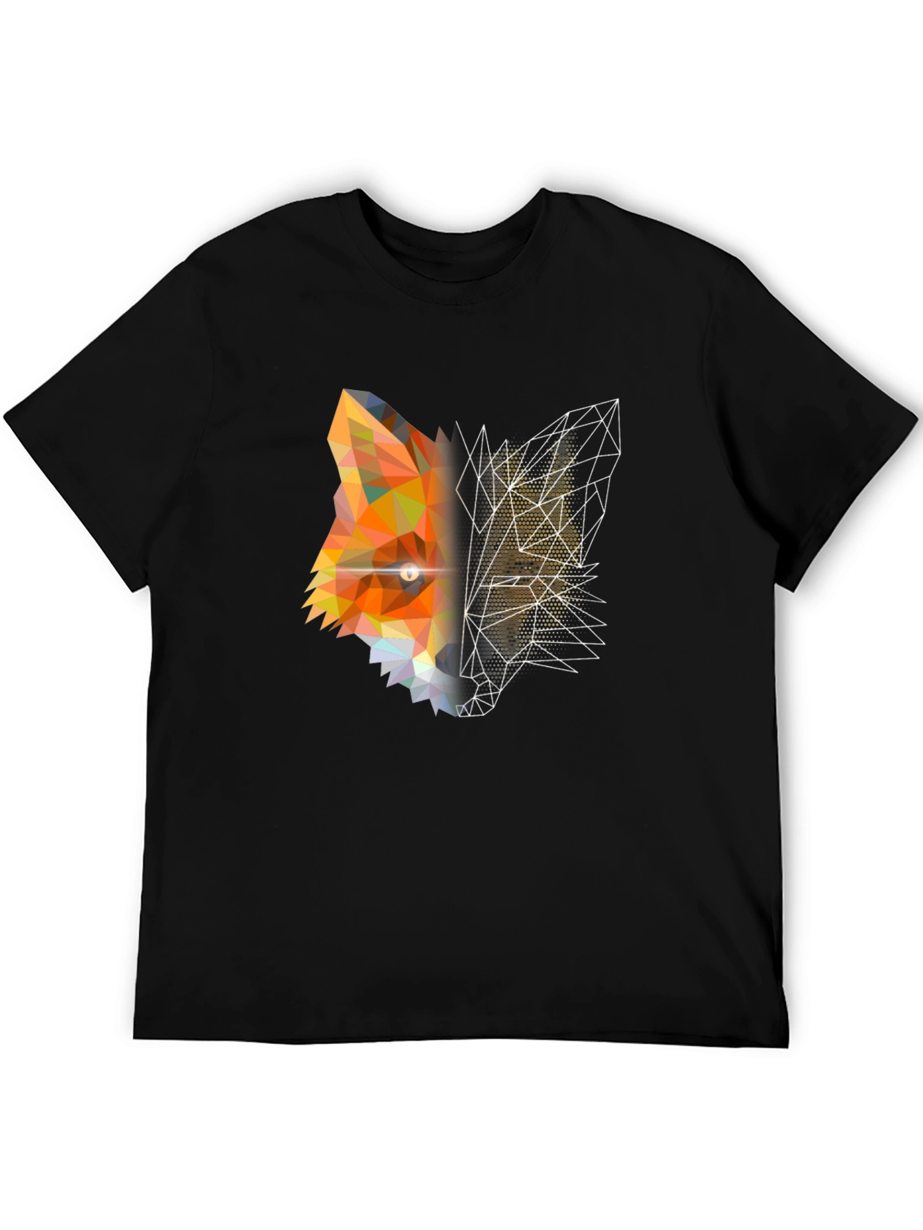 Geometric Fox Graphic Print Black T-Shirt