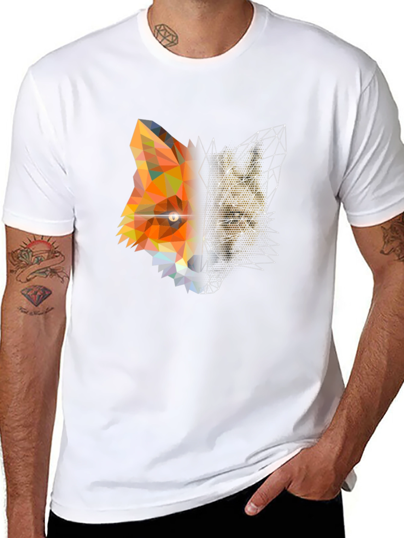 Geometric Fox Graphic Print Black T-Shirt