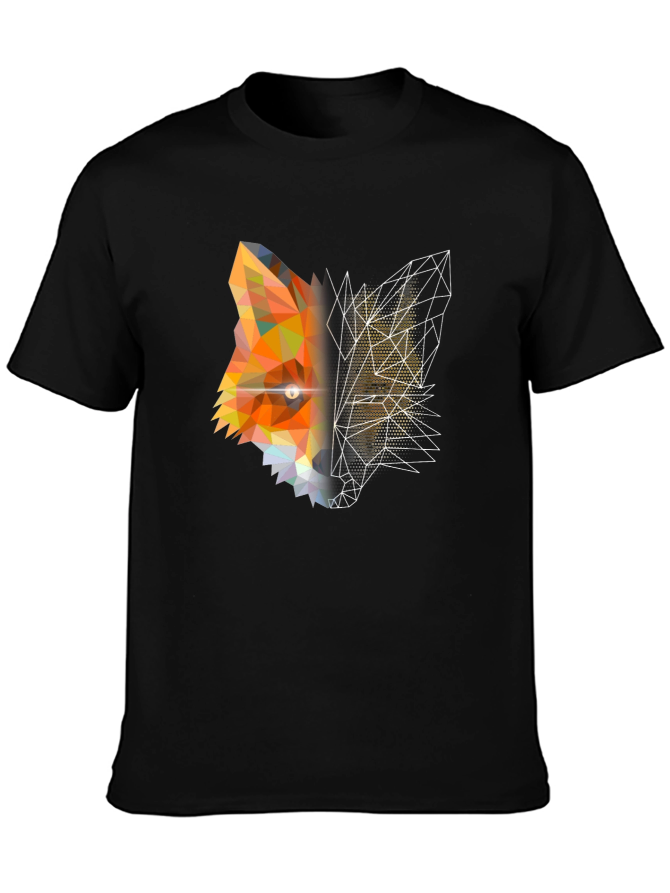 Geometric Fox Graphic Print Black T-Shirt