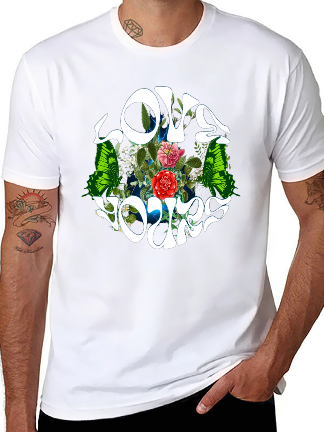 Love Yours Floral Butterfly Black T-Shirt