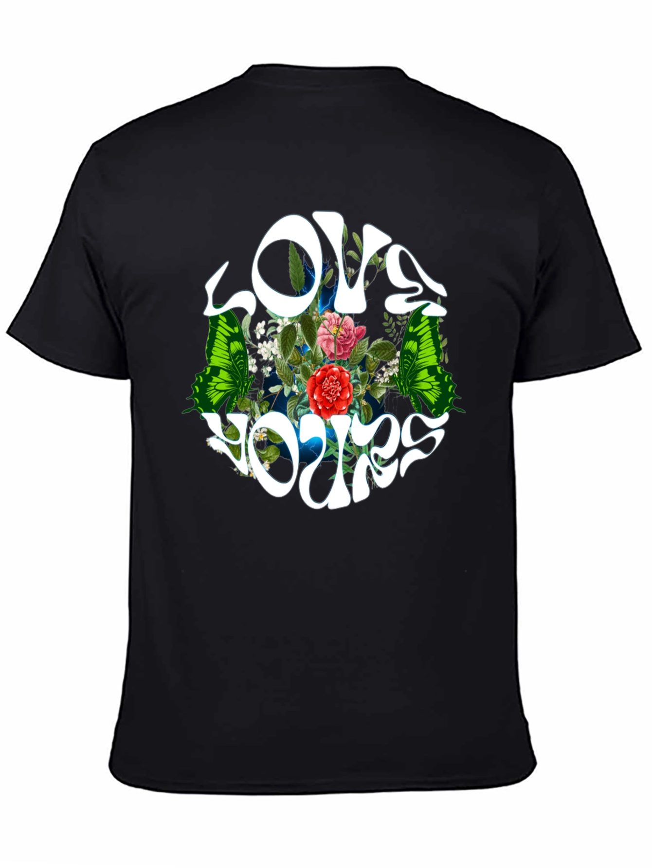 Love Yours Floral Butterfly Black T-Shirt