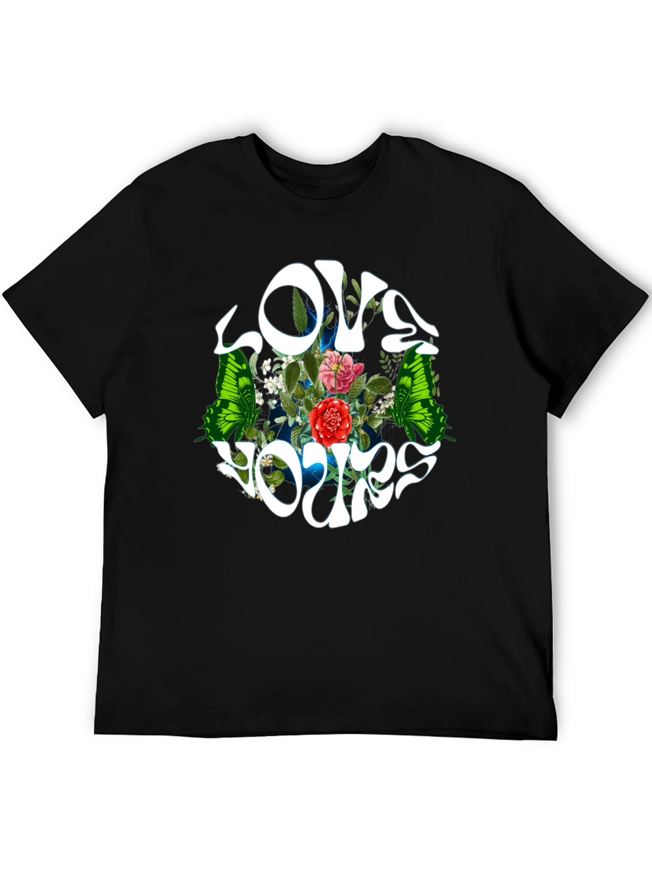 Love Yours Floral Butterfly Black T-Shirt