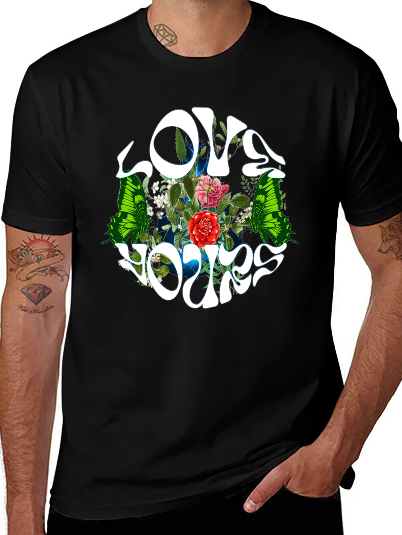 Love Yours Floral Butterfly Black T-Shirt
