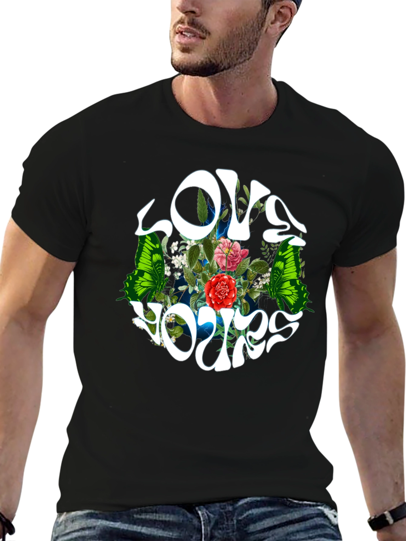 Love Yours Floral Butterfly Black T-Shirt