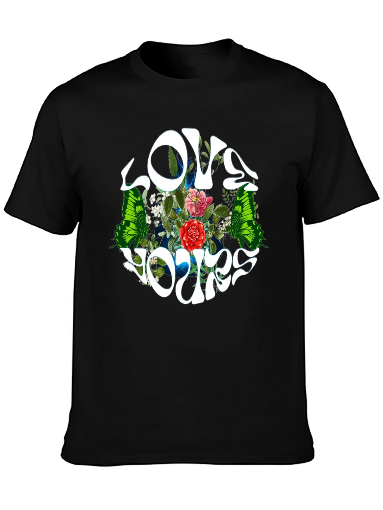 Love Yours Floral Butterfly Black T-Shirt