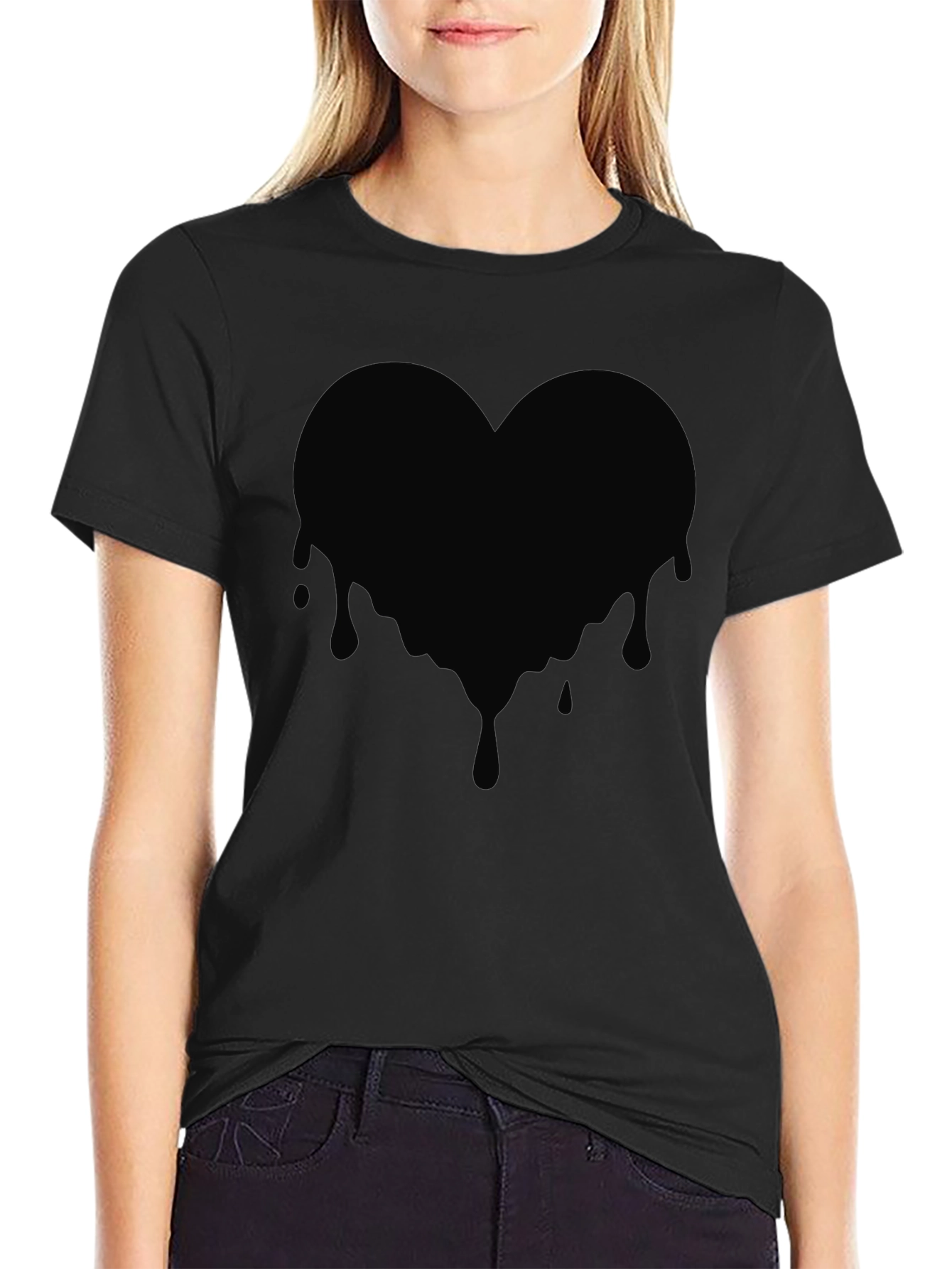 Black Dripping Heart Graphic T-Shirt