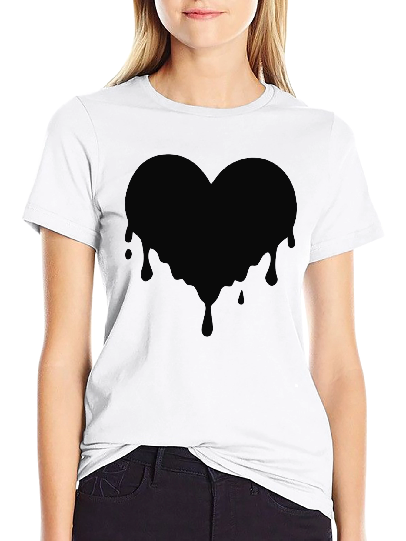 Black Dripping Heart Graphic T-Shirt
