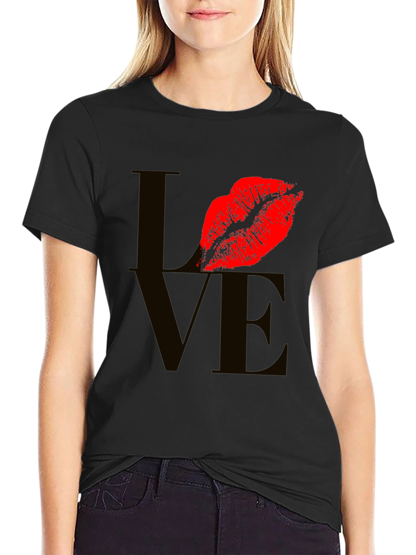 Love Lips Graphic Tee - Stylish Black T-Shirt