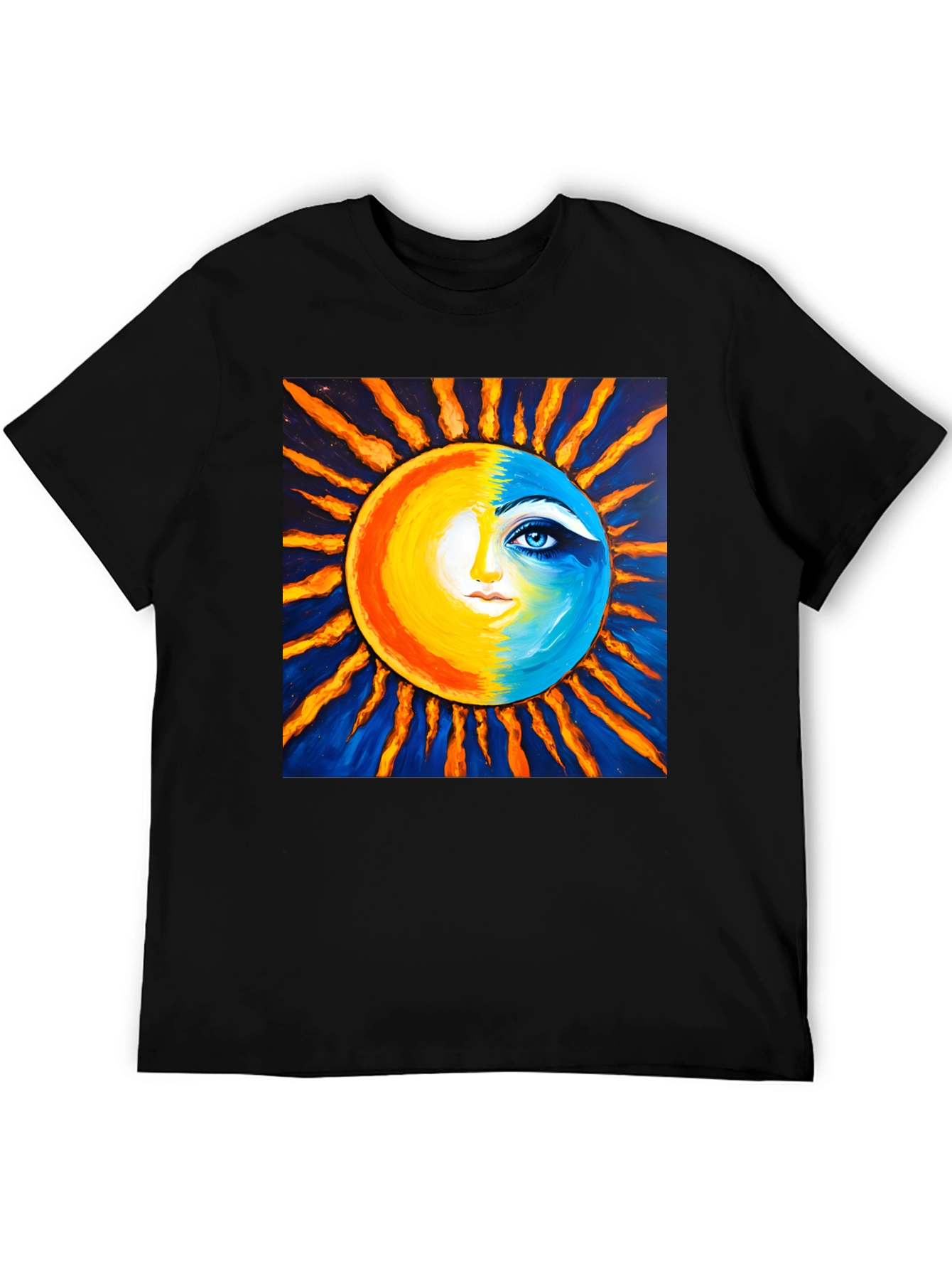 Sun and Moon Face Graphic Tee - Black