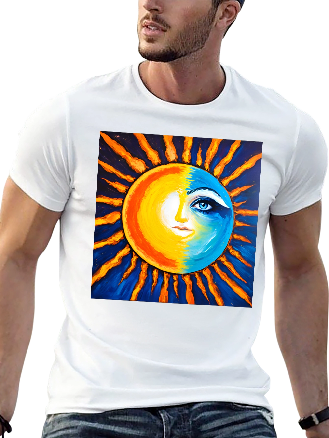 Sun and Moon Face Graphic Tee - Black