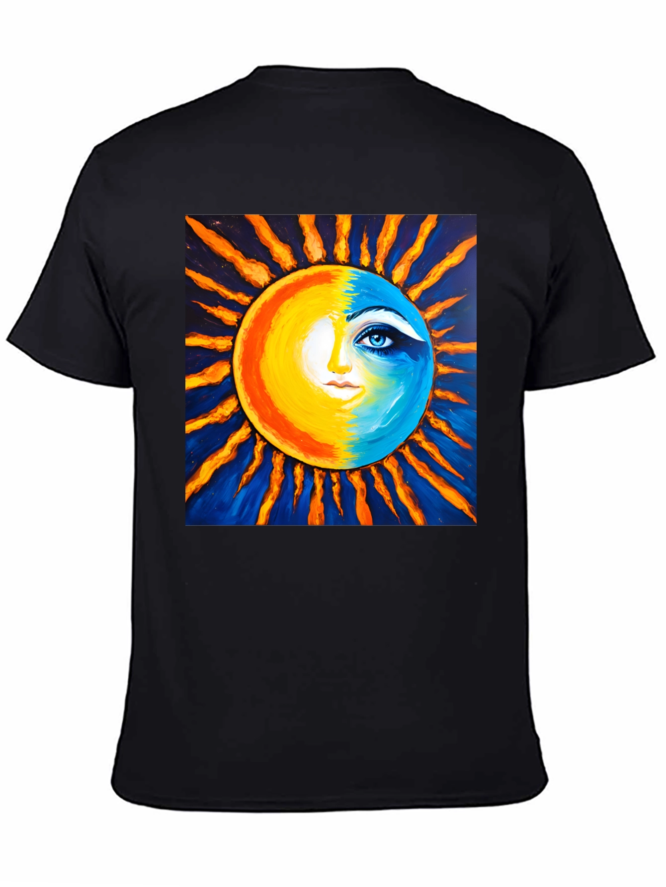 Sun and Moon Face Graphic Tee - Black