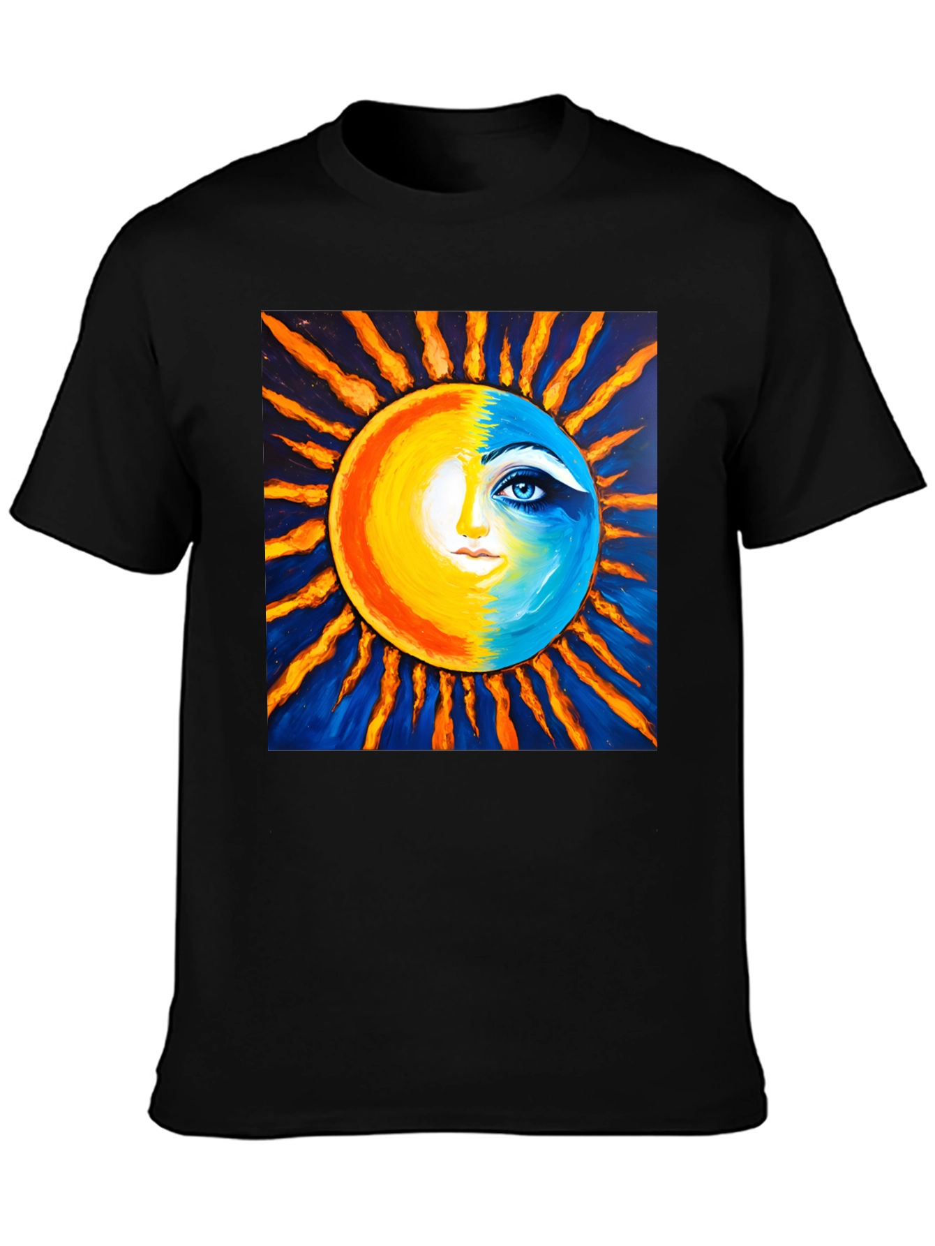 Sun and Moon Face Graphic Tee - Black