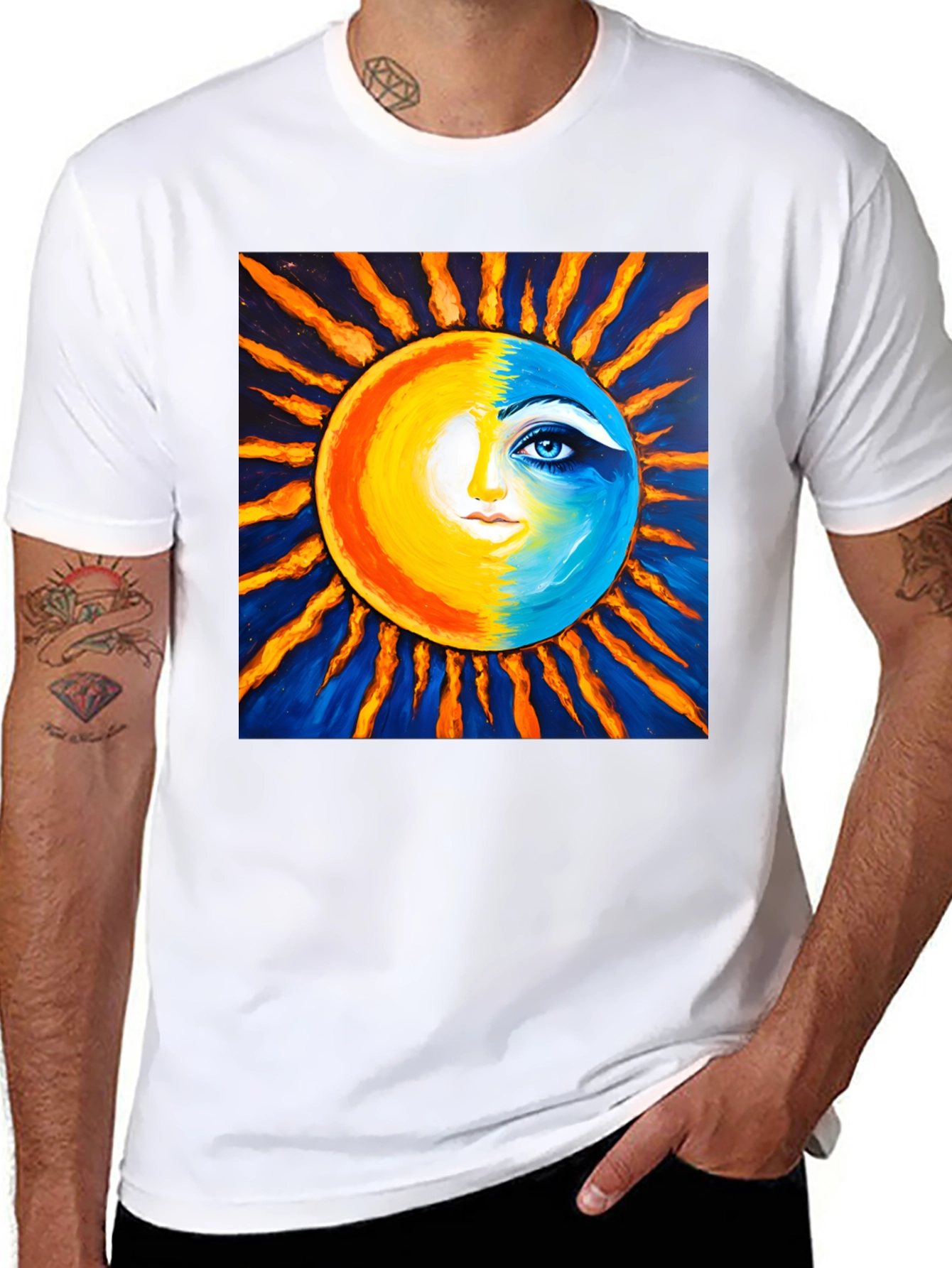 Sun and Moon Face Graphic Tee - Black