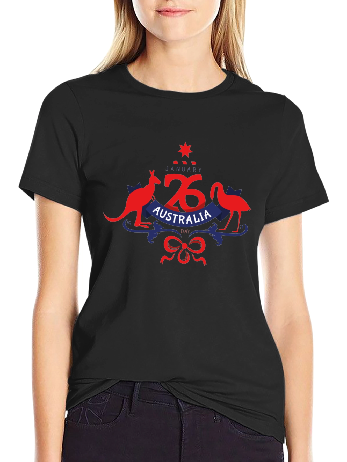 Australia Day Kangaroo & Emu Black T-Shirt