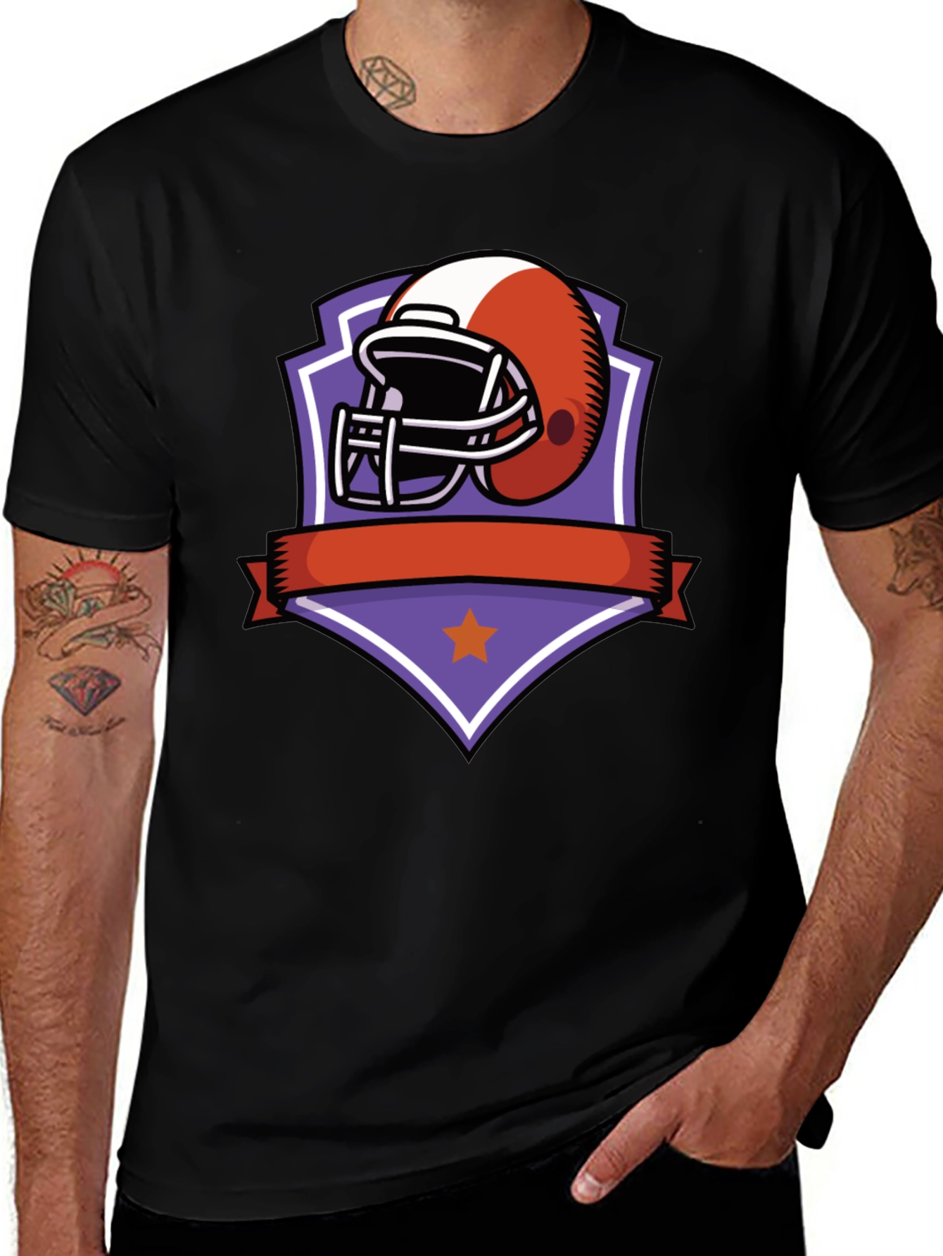 Football Helmet Graphic Tee - Black Cotton Shirt