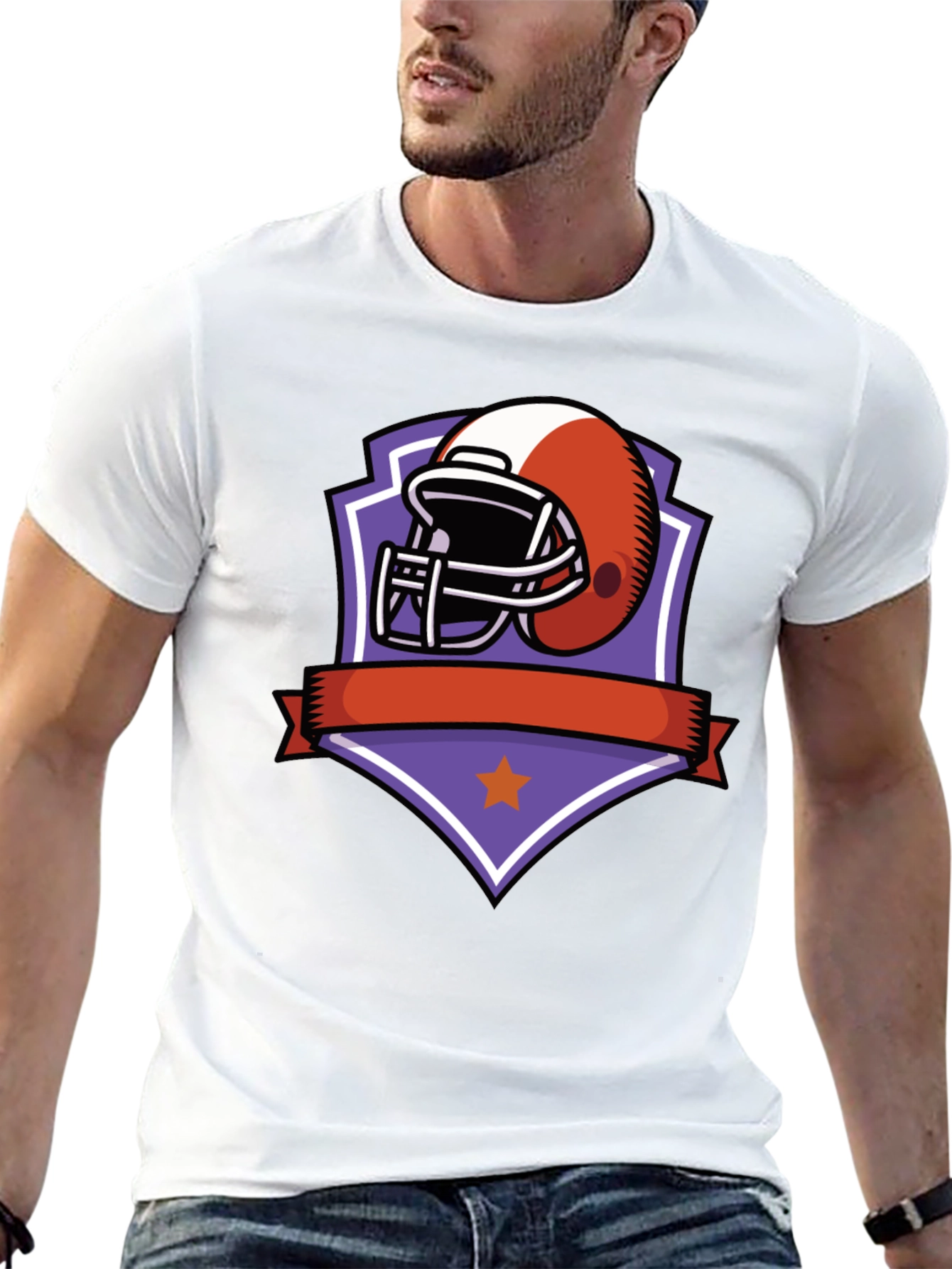 Football Helmet Graphic Tee - Black Cotton Shirt