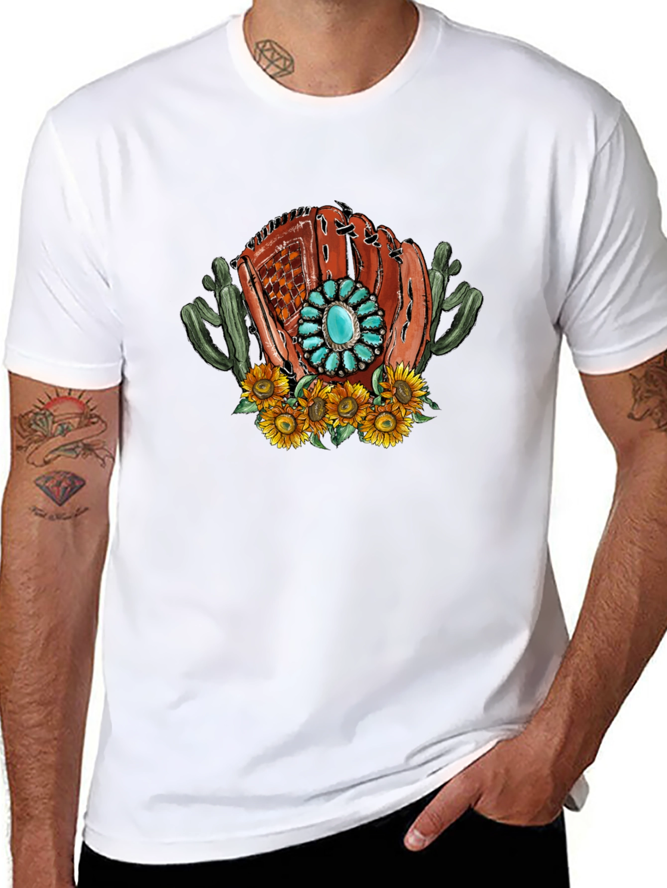 Baseball Glove Sunflower Graphic Tee