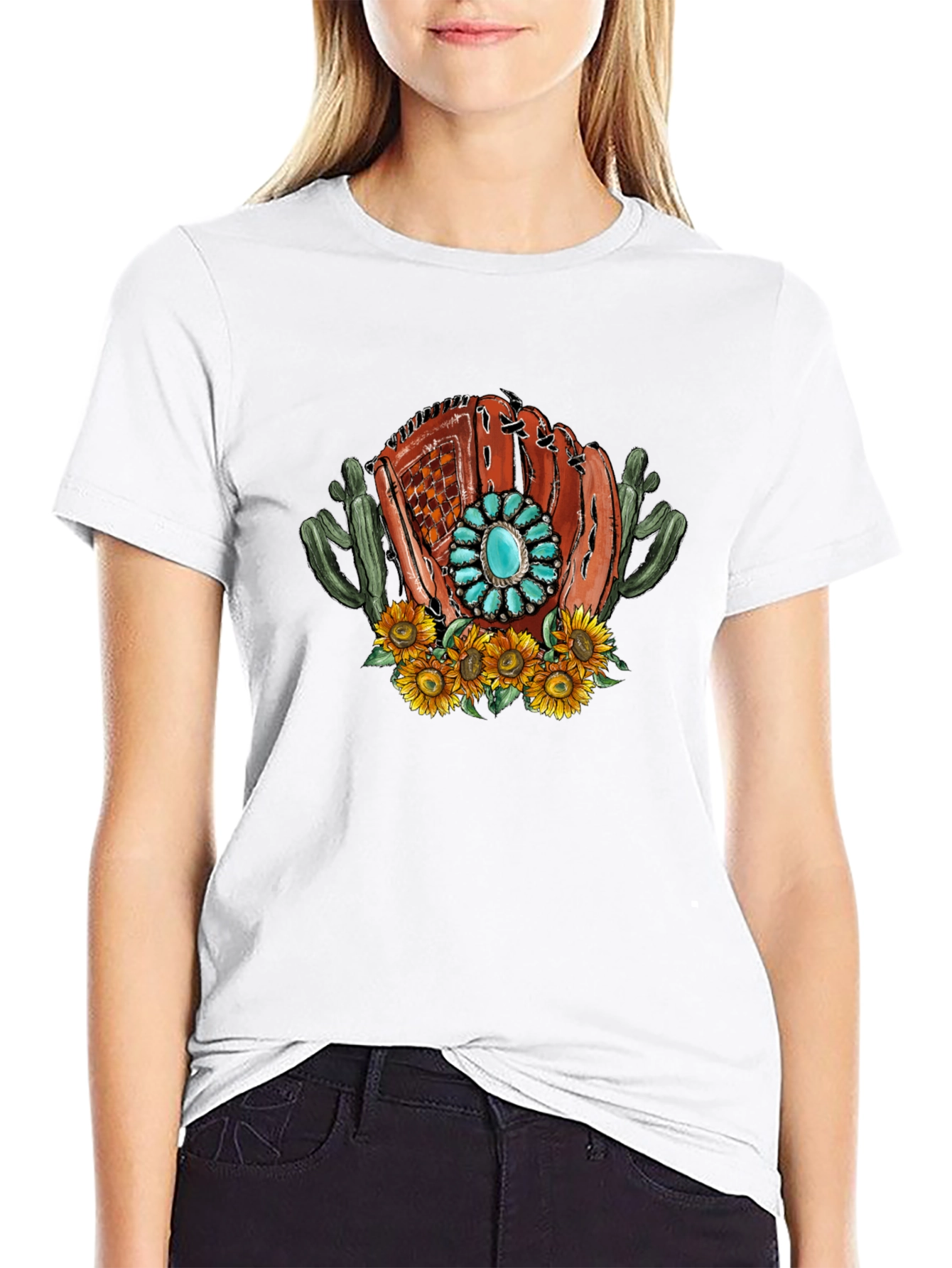 Baseball Glove Sunflower Graphic Tee