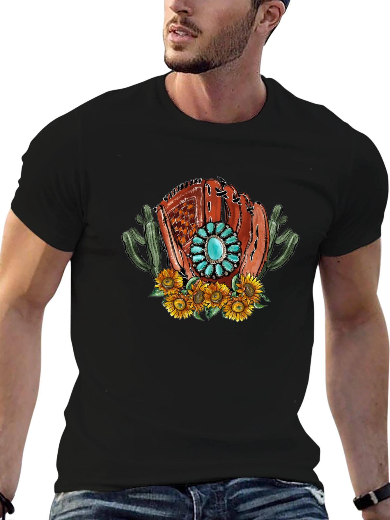Baseball Glove Sunflower Graphic Tee