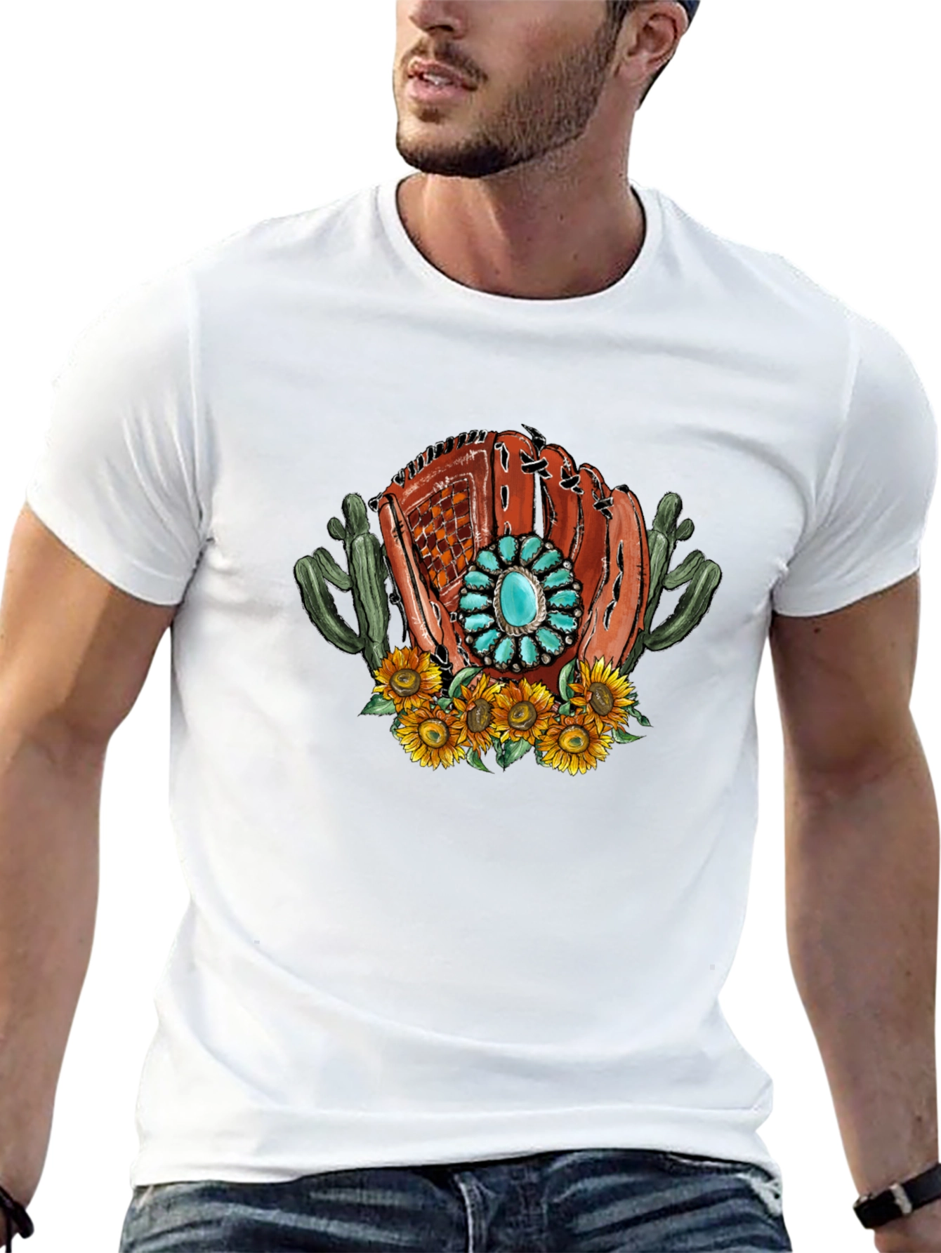 Baseball Glove Sunflower Graphic Tee