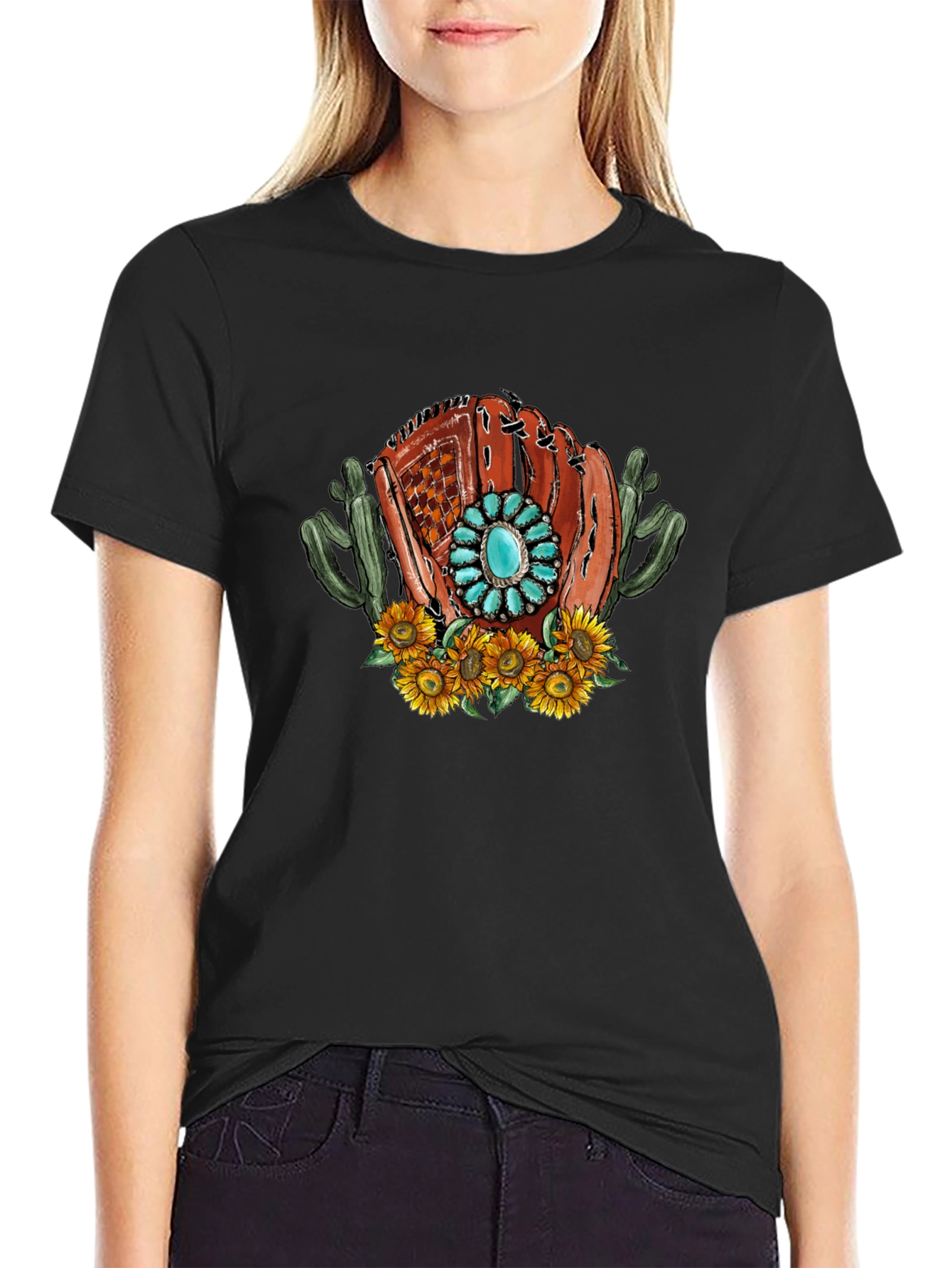 Baseball Glove Sunflower Graphic Tee