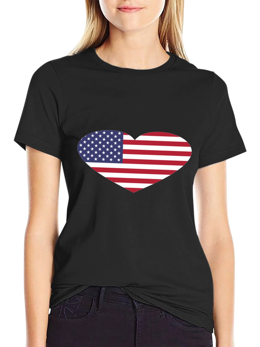 Patriotic USA Flag Heart Black T-Shirt
