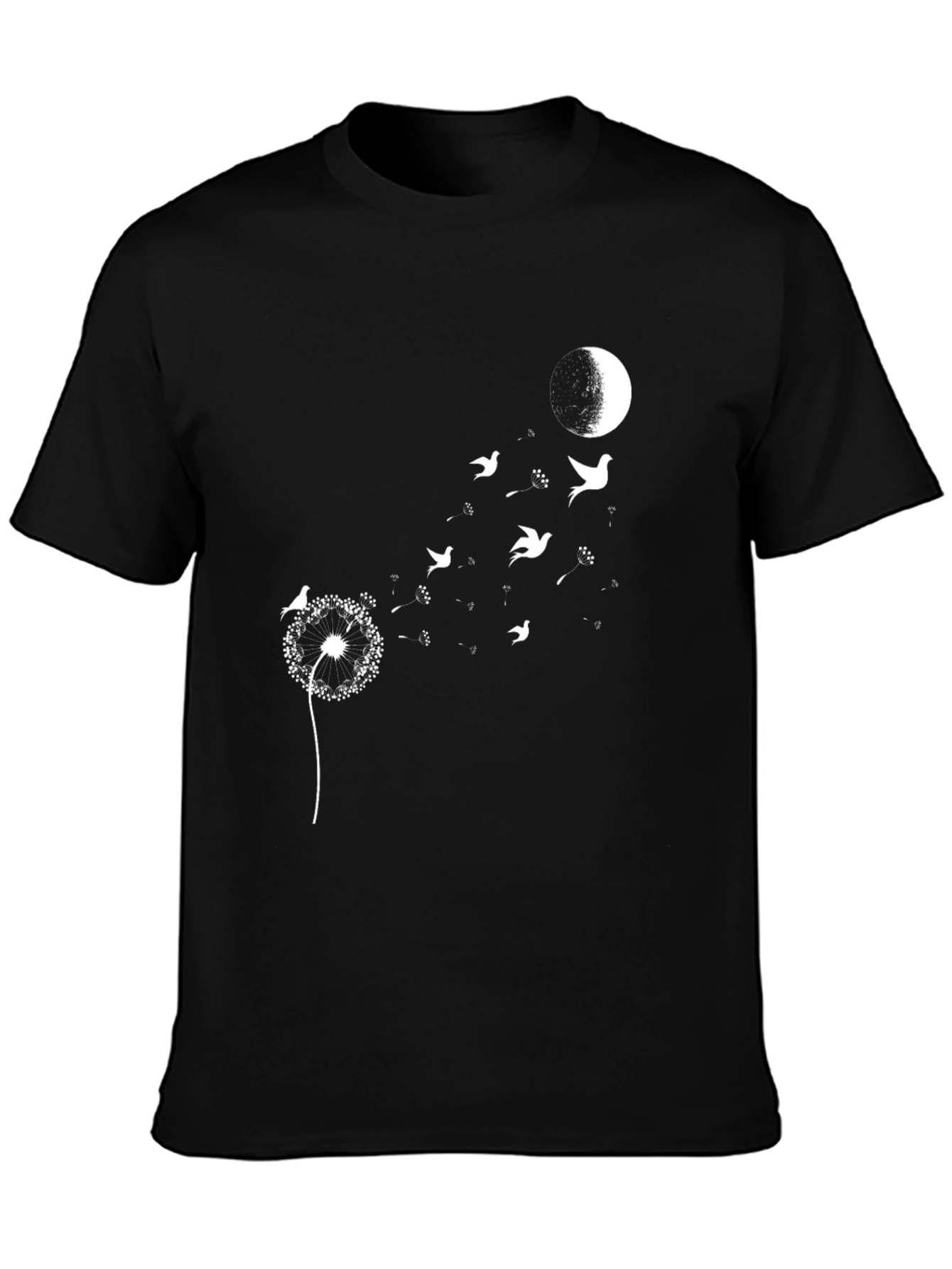 Dandelion Birds Moon Graphic Tee - Black