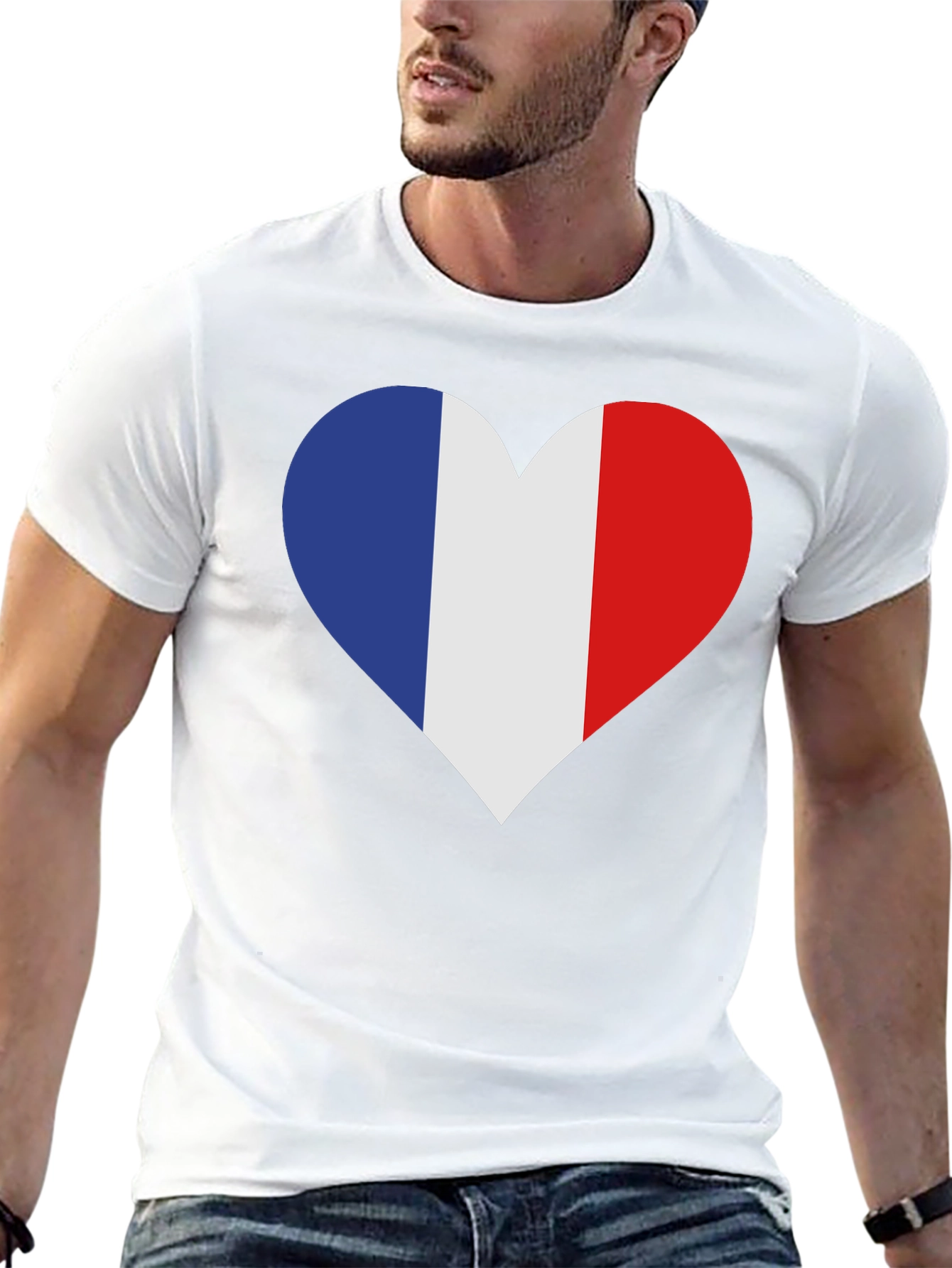 France Flag Heart T-Shirt - Black Cotton Tee